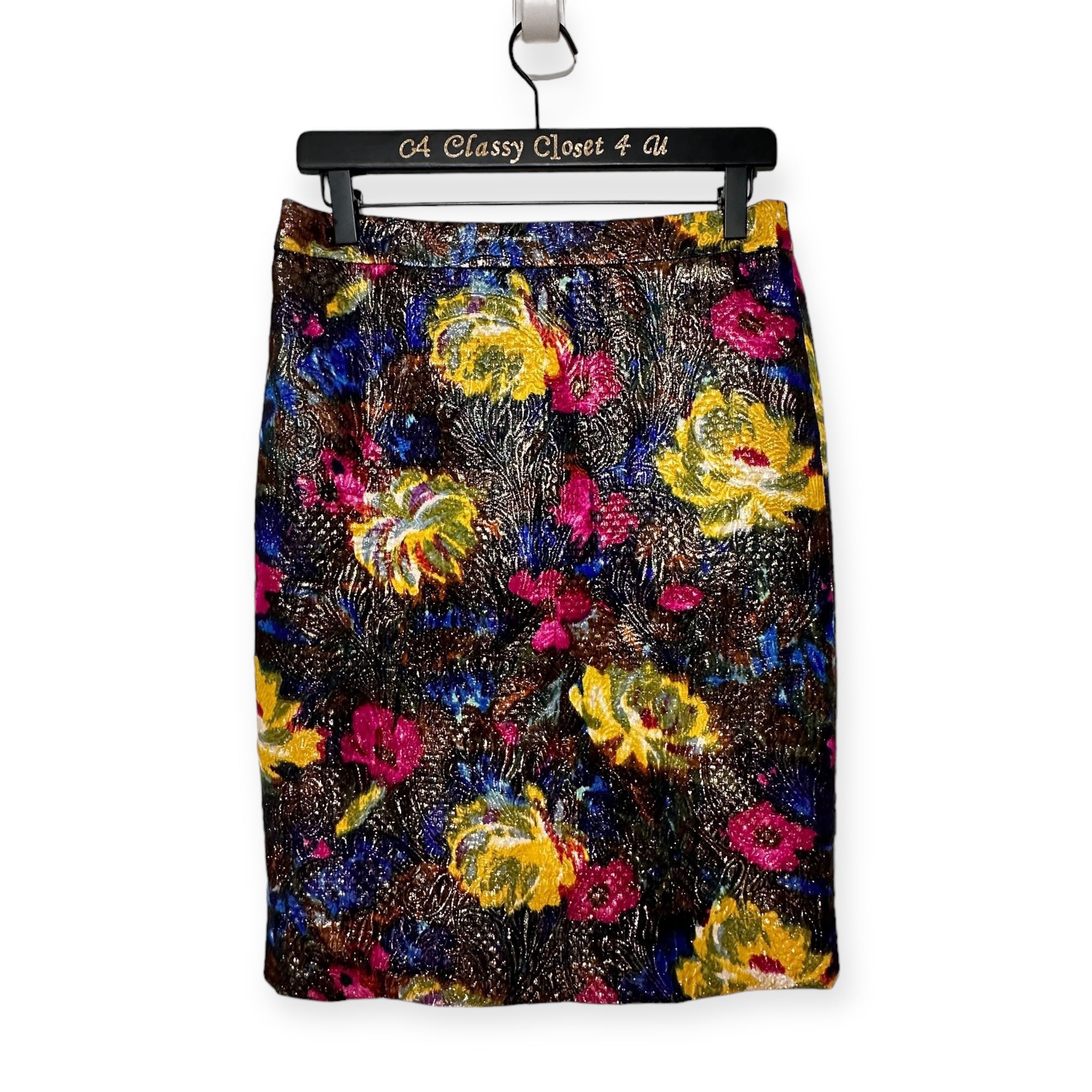 J.Crew J. Crew Silk Cotton Black Floral Metallic Textured Straight Size 27" / US 4 / IT 40 - 2 Thumbnail