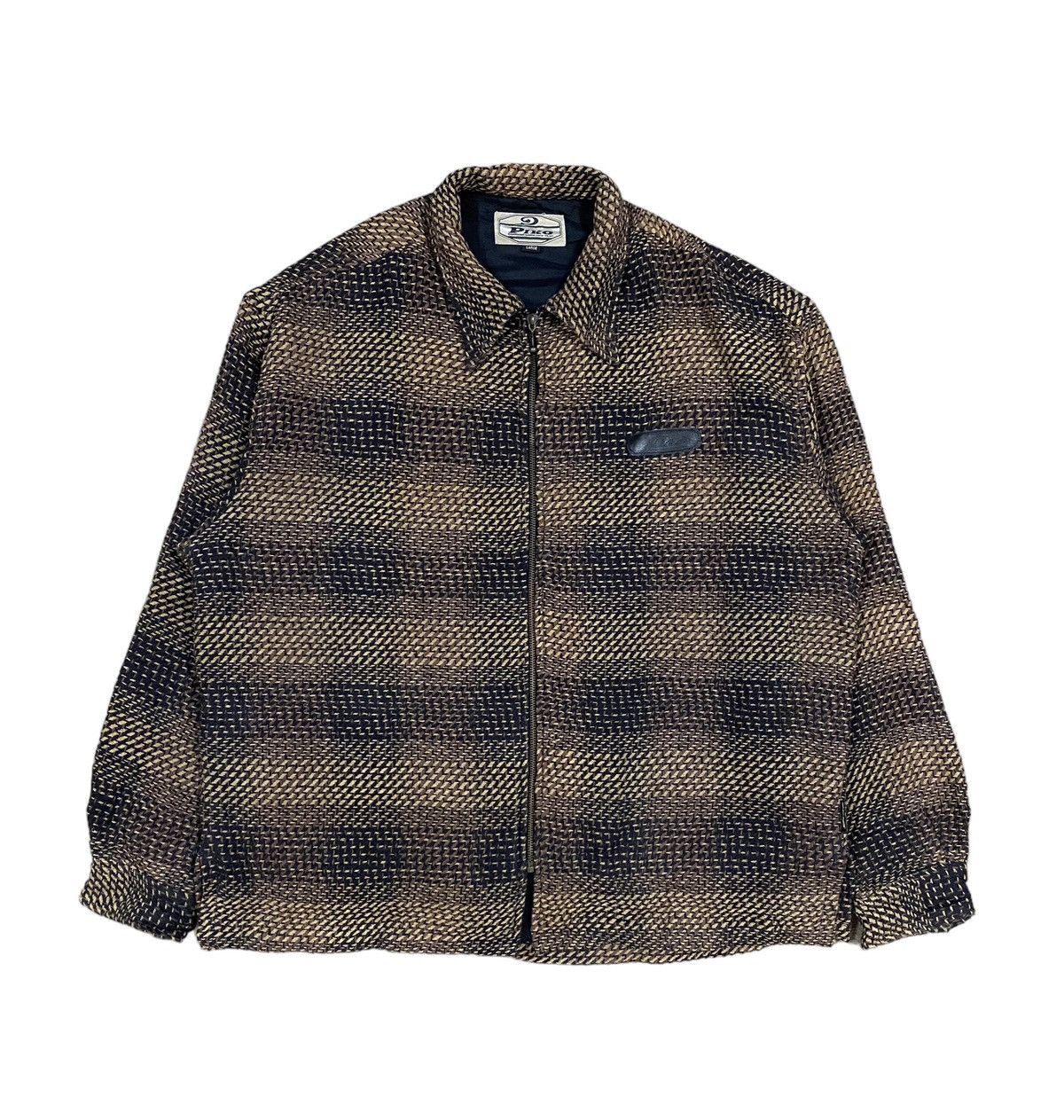 image of Vintage Vtgpiko Shadow Plaid Baja Wool Zipper Jacket in Brown, Men's (Size Medium)