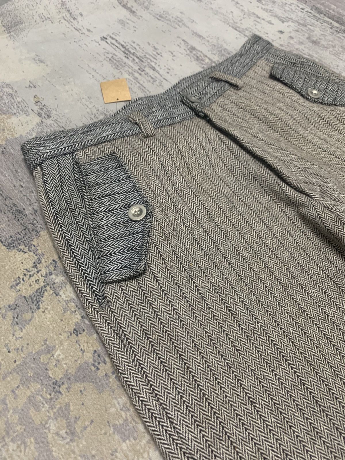 Japanese Brand Vintage 70s Striped Wide-Leg Wool Trousers Flap Pockets Size US 32 / EU 48 - 4 Thumbnail