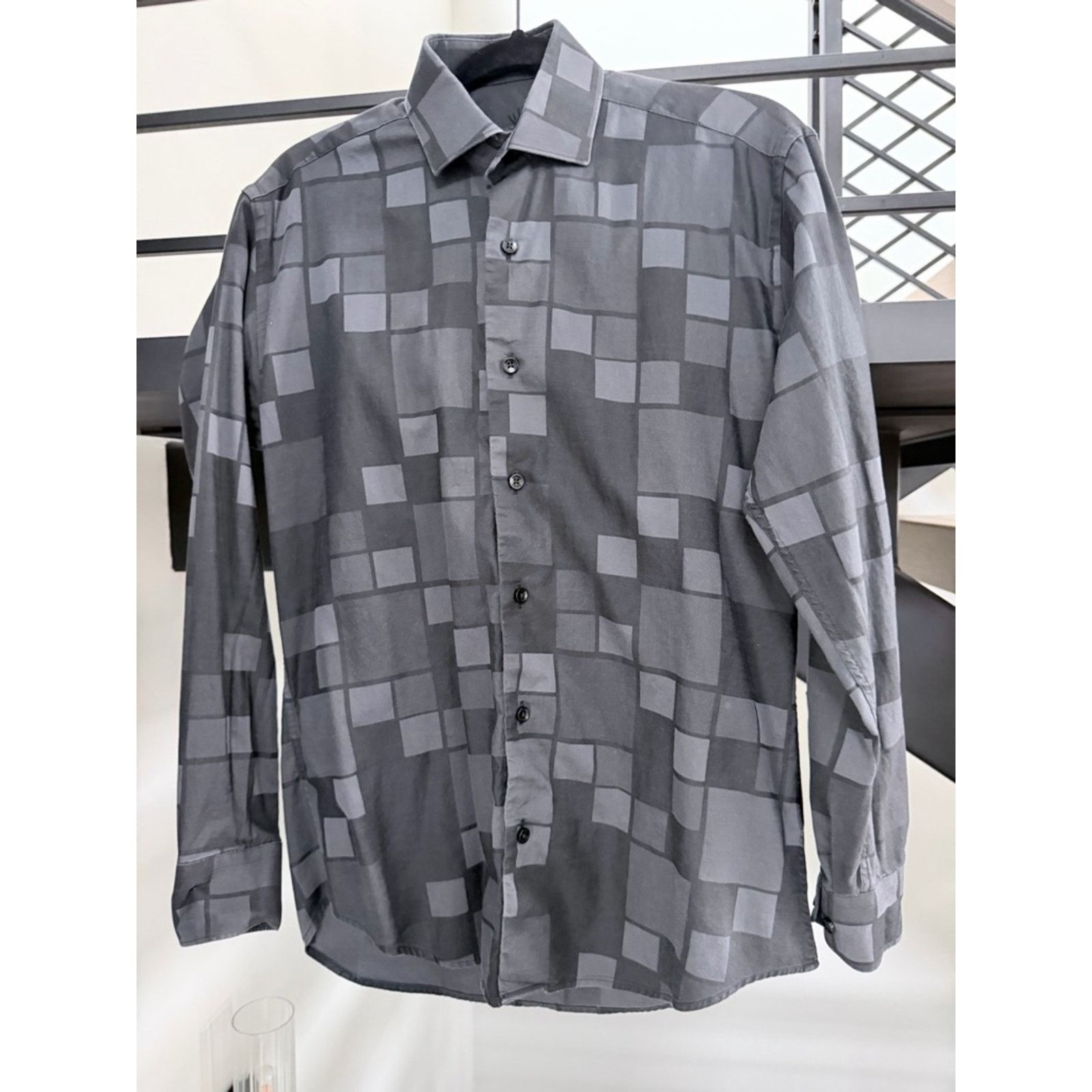 Other Bertigo Men's Black Checker Satin Dress Shirt S. 100% Cotton Size US S / EU 44-46 / 1 - 8 Thumbnail