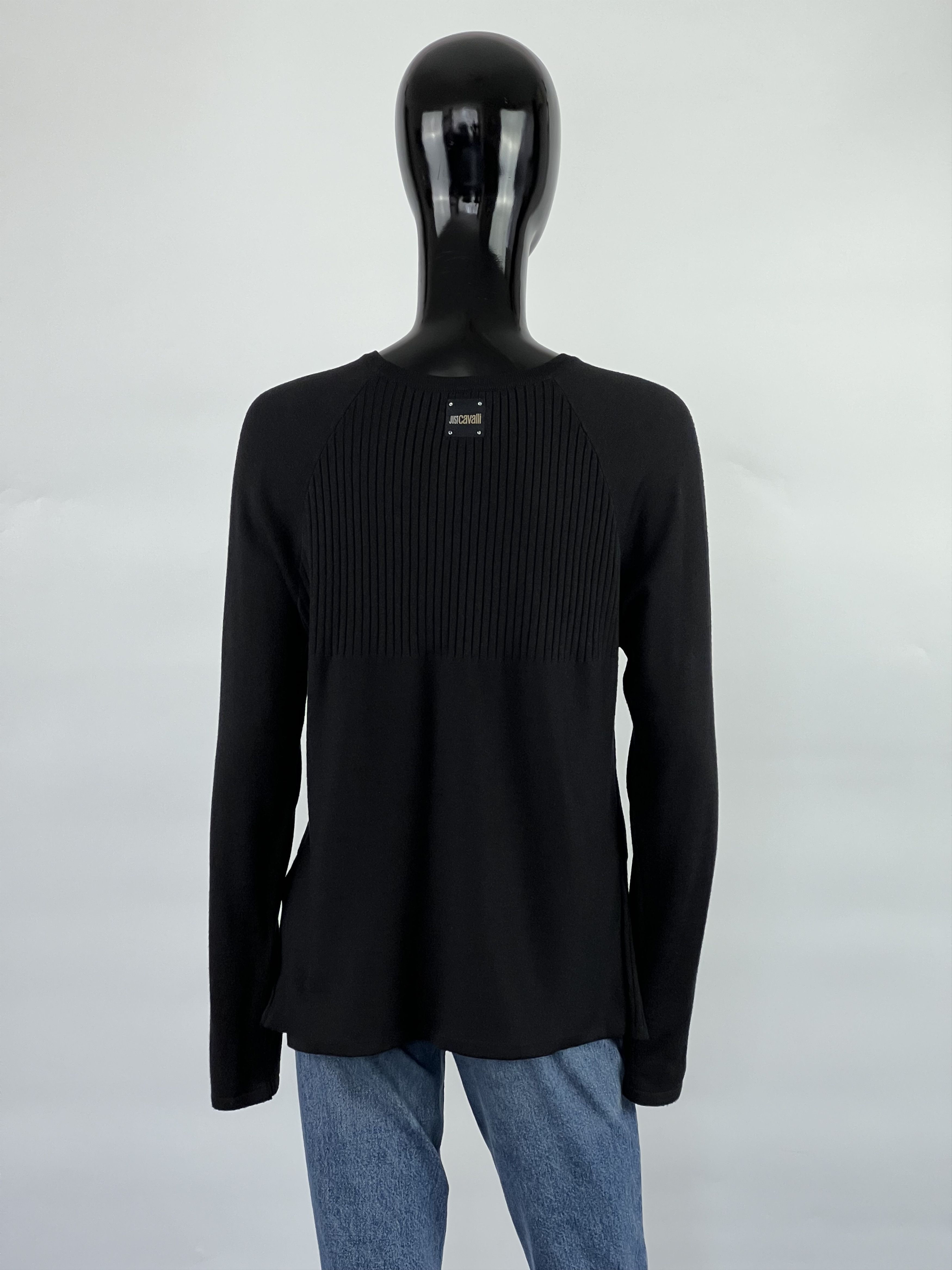 Just Cavalli × Roberto Cavalli Just Cavalli Black Ribbed Wool Sweater Size L Size L / US 10 / IT 46 - 2 Thumbnail