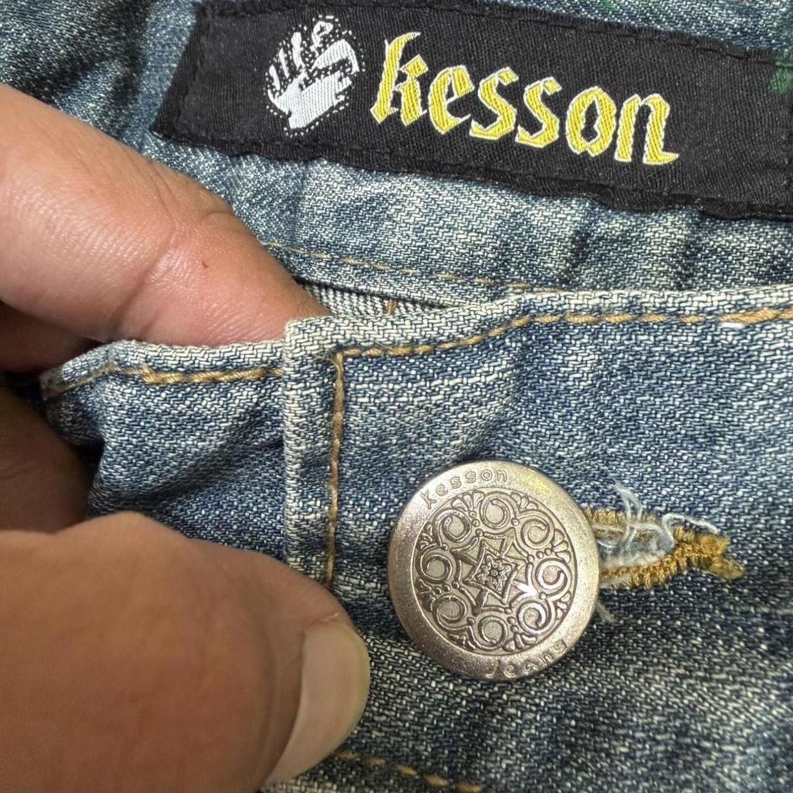 Other Y2K Style Kesson blue jeans with green paint splatter Size US 32 / EU 48 - 5 Thumbnail