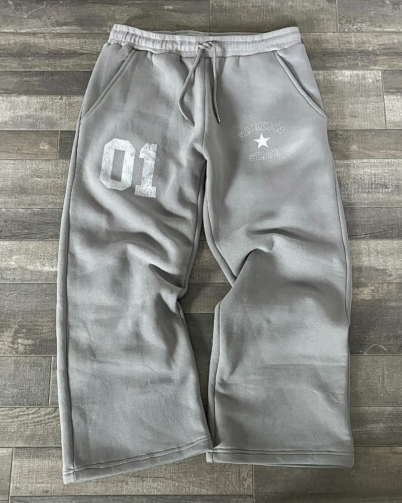 Street Vintage Print Gray Pants