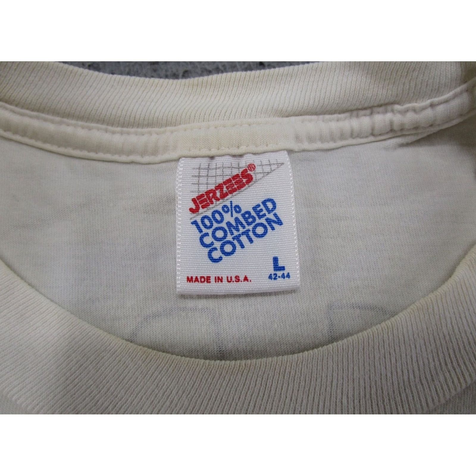 Jerzees Vintage 90s JERZEES T-Shirt Cartoon Funny Novelty Vintage Science 90s Mens L White Cotton Graphic Print Short Sleeve Crew Neck Slim Fit Size US L / EU 52-54 / 3 - 4 Thumbnail