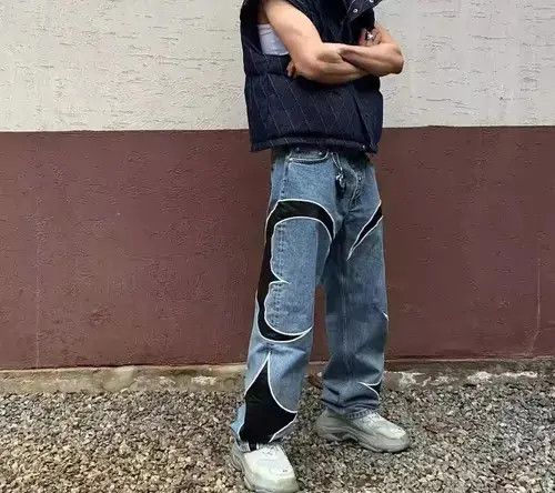 Jean High street embroidered patchwork casual jeans Size US 34 / EU 50 - 1 Thumbnail