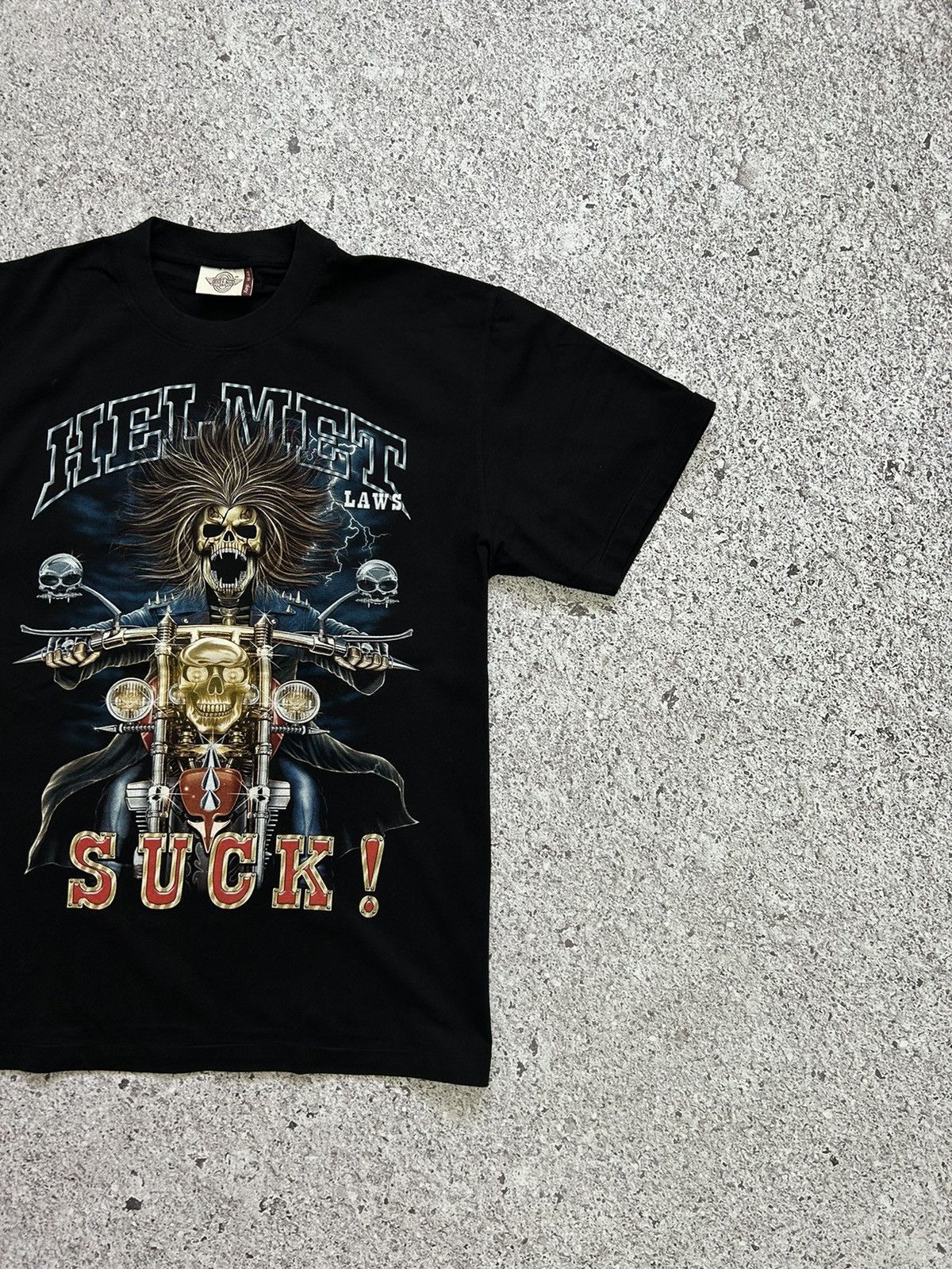 Band Tees × Vintage Vintage 90’s Helmet Laws Suck Skeleton On A Bike Rock Tee Size US XL / EU 56 / 4 - 3 Thumbnail
