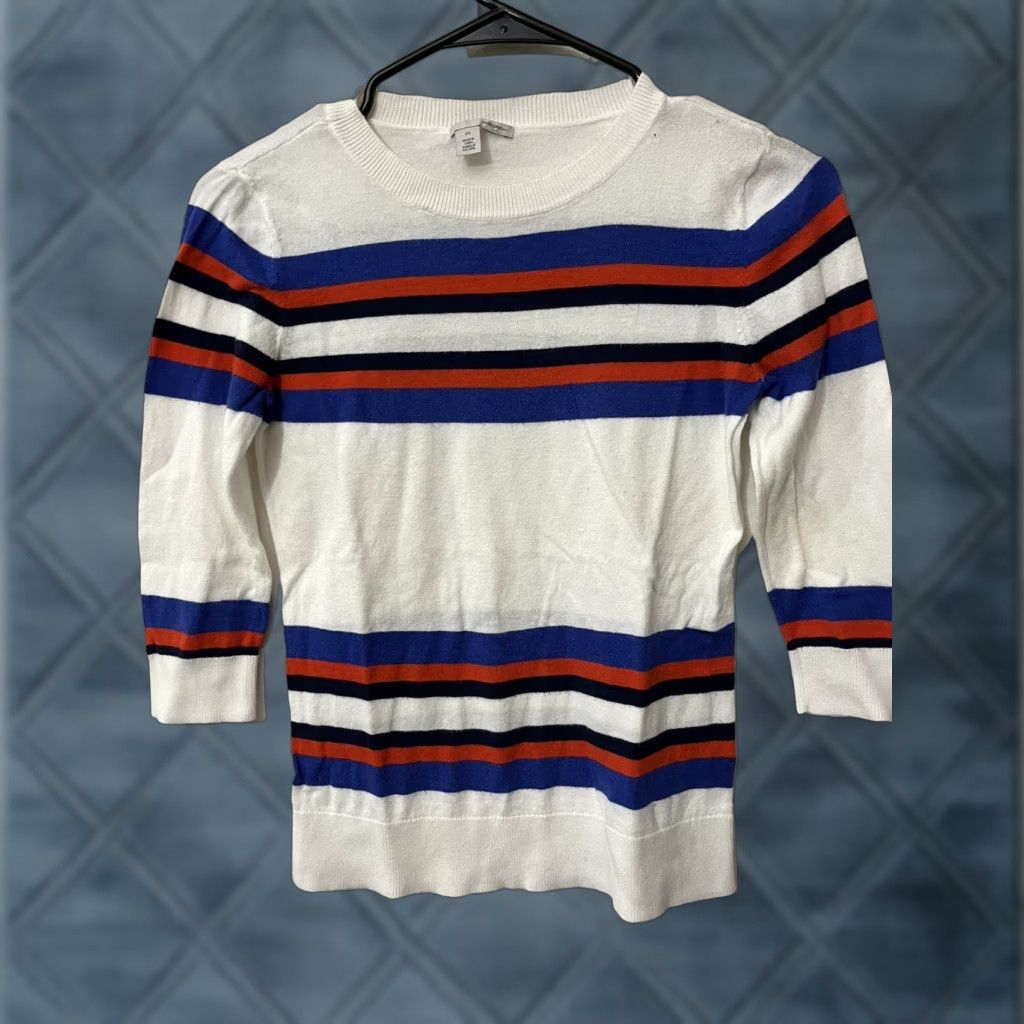 Vintage Halogen Shirt Women XS White Striped Lightweight Cotton Knit Ring Neck Pullover 3/4 Sleeve Classic Modern Mens Girls? Size XS / US 0-2 / IT 36-38 - 1 Thumbnail