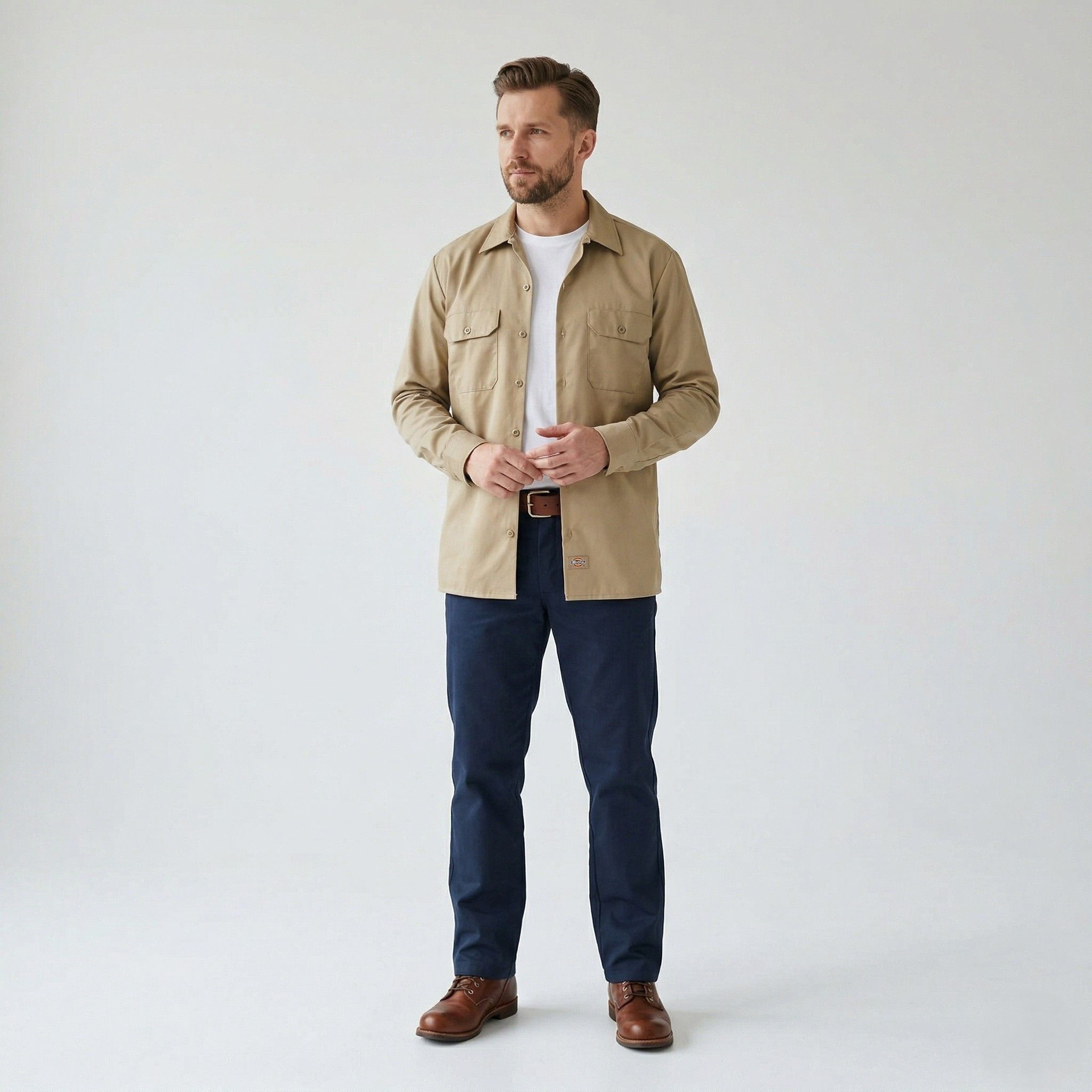 Dickies Dickies Men 34/35 M Casual Shirt Brown Cotton 8128 Size US M / EU 48-50 / 2 - 1 Thumbnail