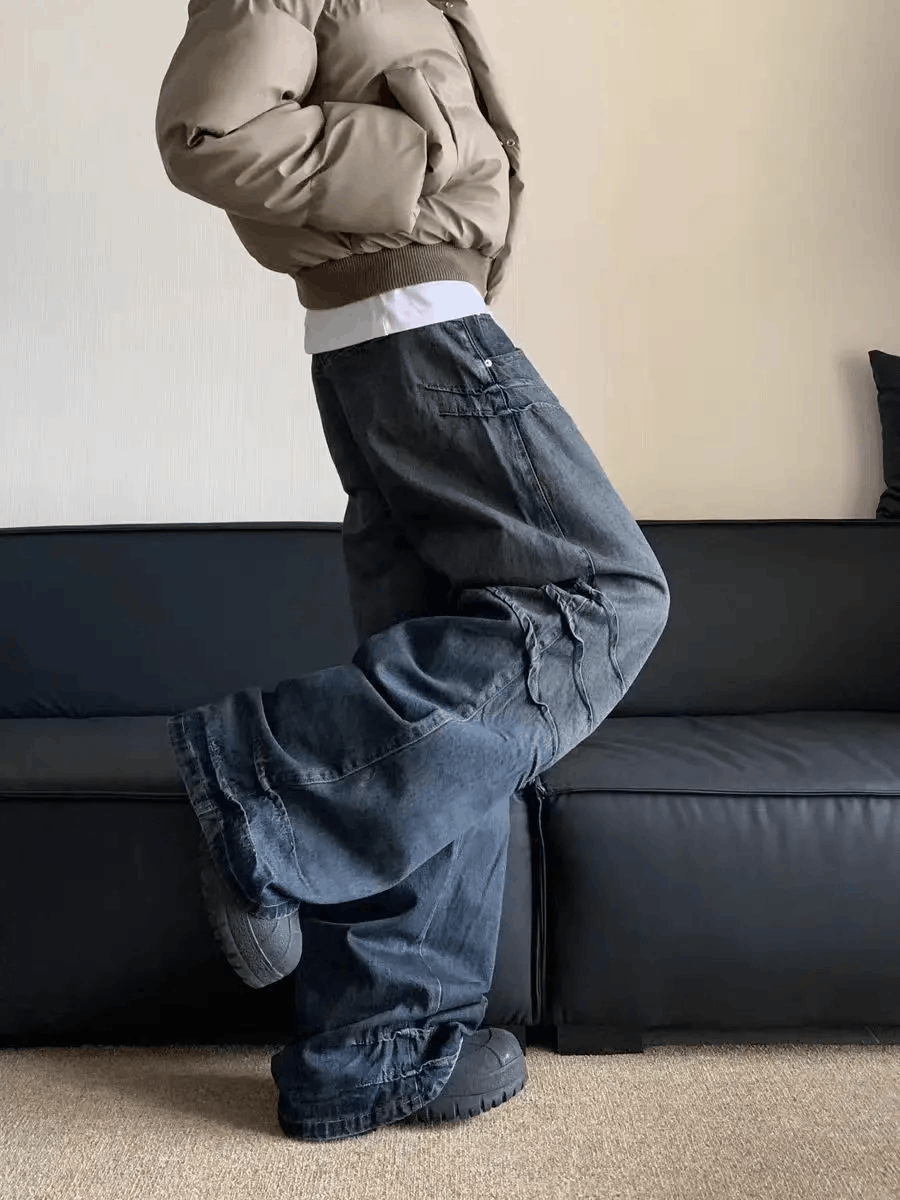 Japanese Brand × Vintage Old Wash Blue Loose Wide Leg Jeans Size US 34 / EU 50 - 3 Thumbnail