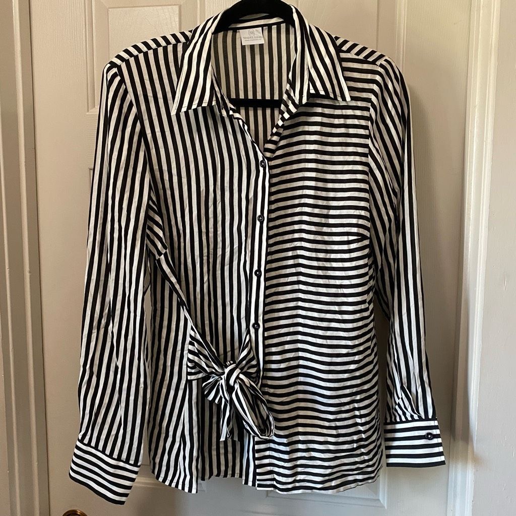 Revenge Madeleine Reverse Stripe Tye Button Blouse, Black White Shir Size XL / US 12-14 / IT 48-50 - 1 Thumbnail