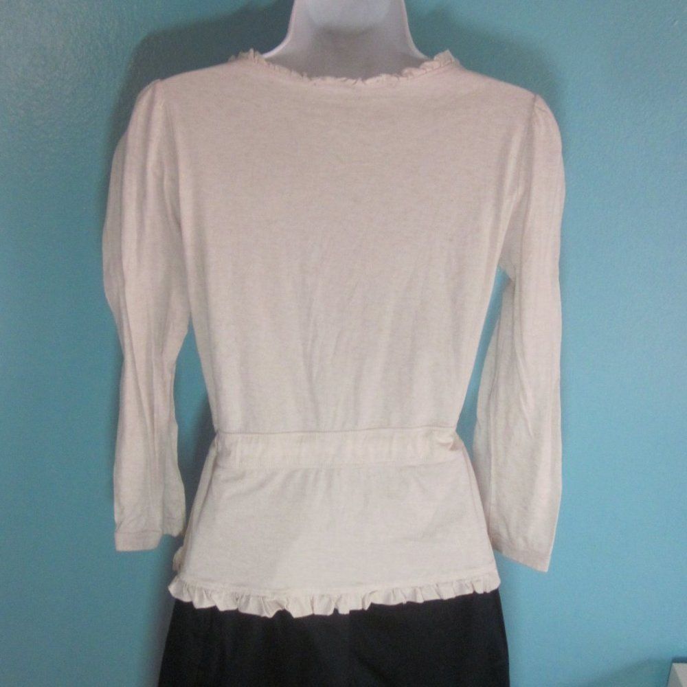 Marc Jacobs Marc Jacobs Size S Cotton Cream 3/4 Sleeve Blouse with Peplum Tie Waist Size S / US 4 / IT 40 - 4 Thumbnail
