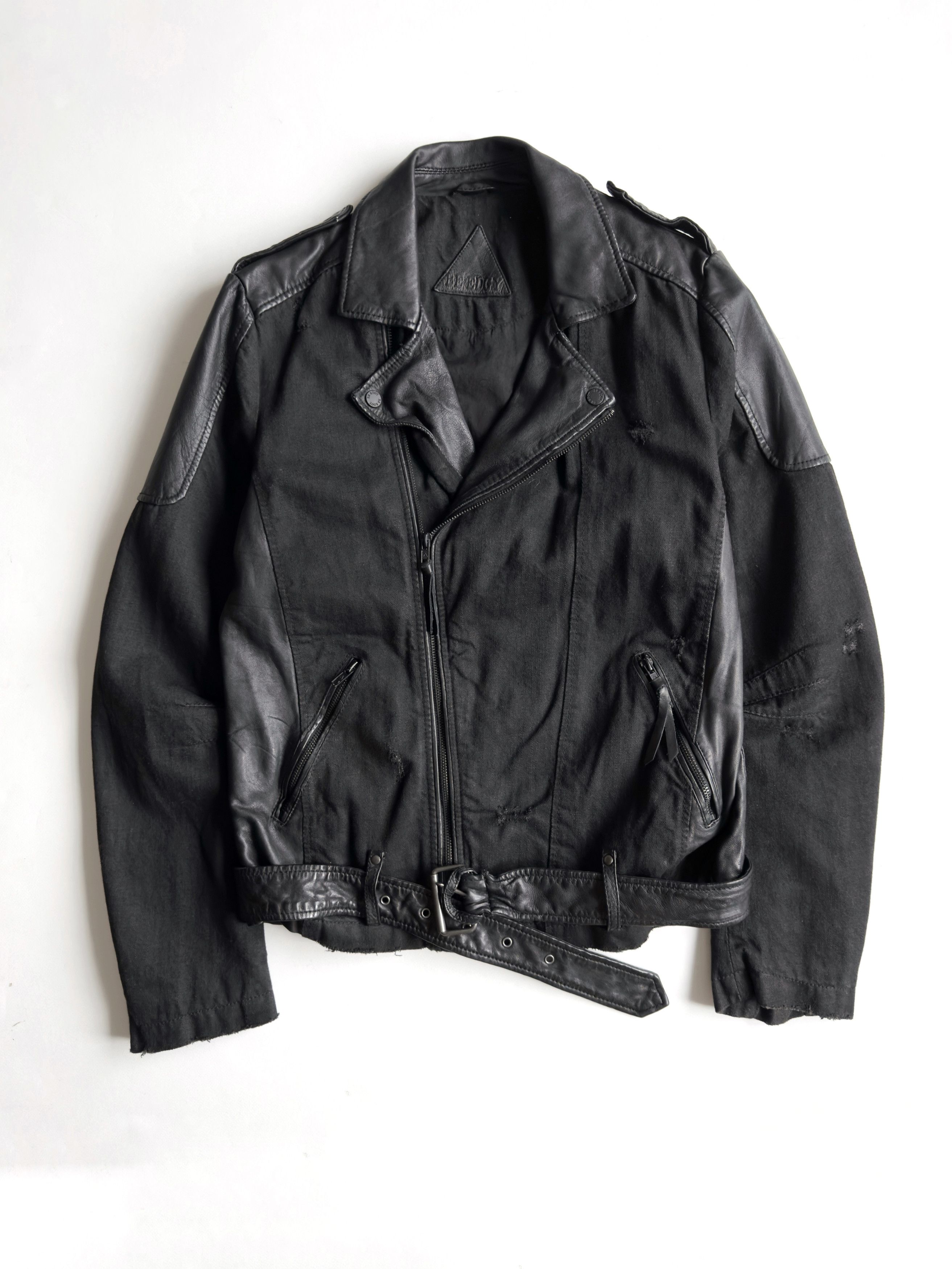 BE EDGY Men's Be Edgy Leather & Canvas Distressed Biker Jacket (L) Size US L / EU 52-54 / 3 - 1 Thumbnail