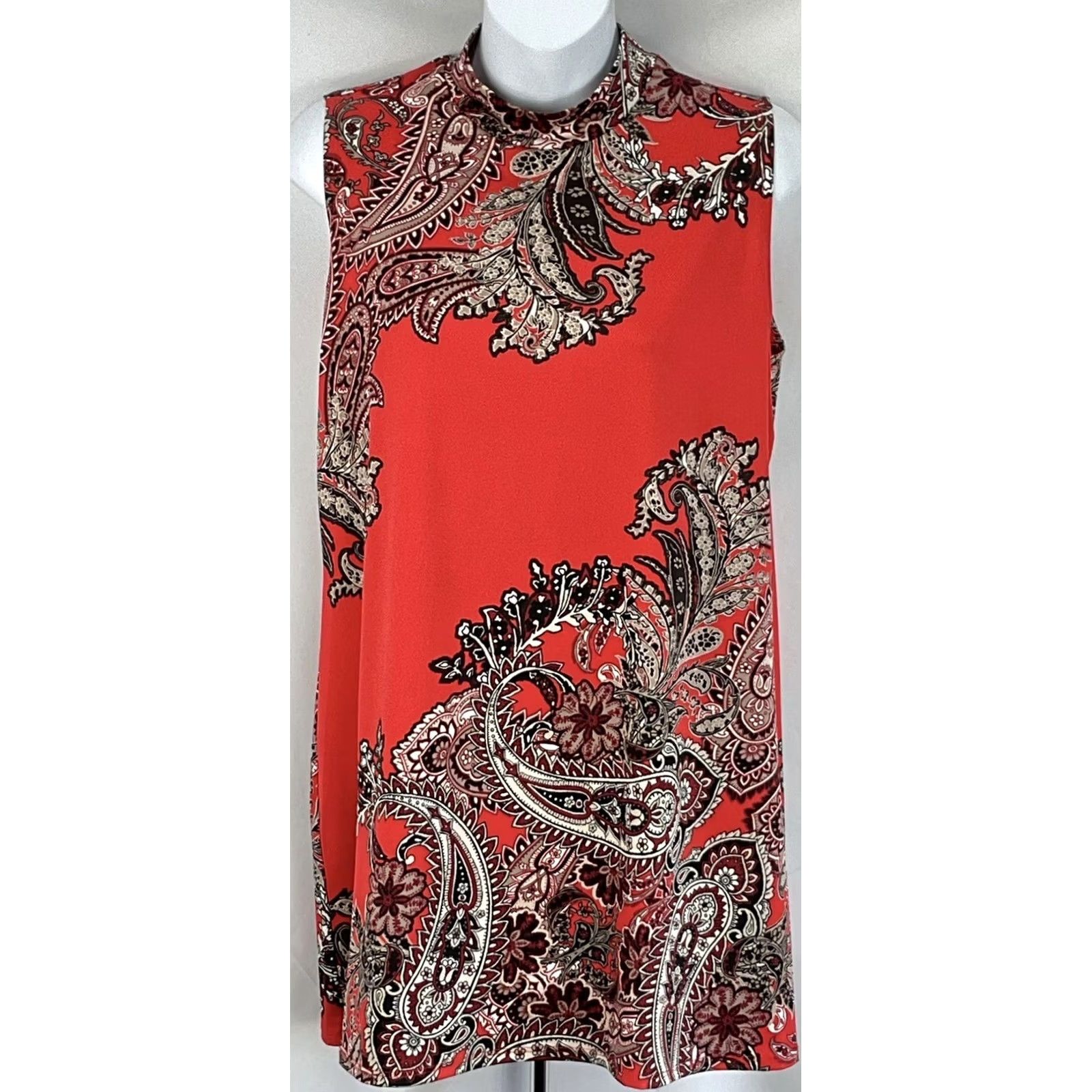 Melissa Melissa Paige Sleeveless Mini Sheath Dress M Red Paisley MockNeck Retro 60s Mens Women Girls Size M / US 6-8 / IT 42-44 - 5 Thumbnail