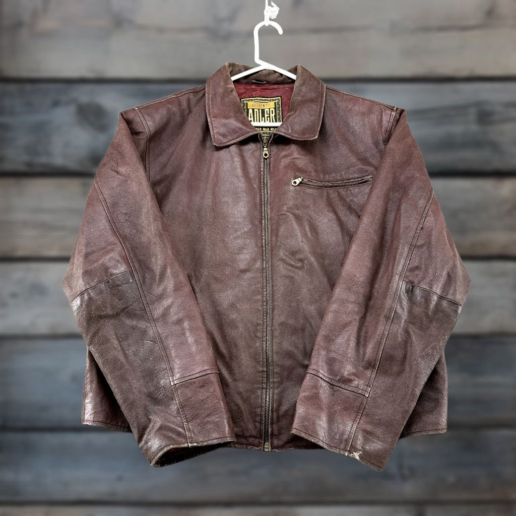 Vintage VINTAGE Adler Leather Jacket Men L Brown Bomber Cossack Half Belt 90s Quilted Zipper Mid-Length Regular Boy Mens Womens Girls Size US L / EU 52-54 / 3 - 1 Thumbnail