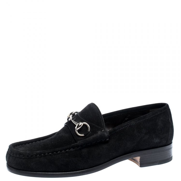 image of Gucci Horsebit Suede Men Loafers In Black Size 8