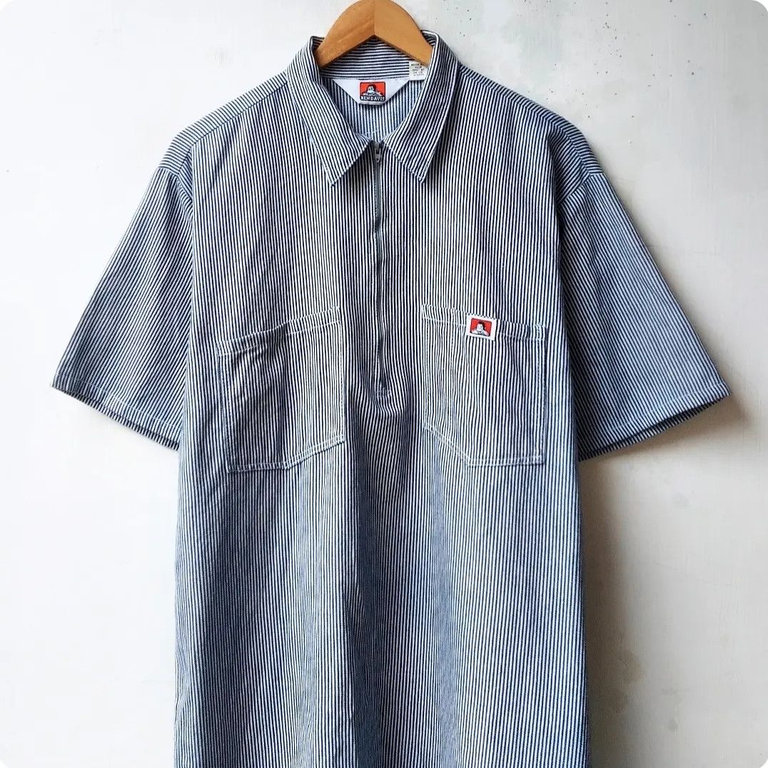 Ben Davis × Vintage Vintage Ben Davis Hickory Half Zip Shirt Size US L / EU 52-54 / 3 - 3 Thumbnail