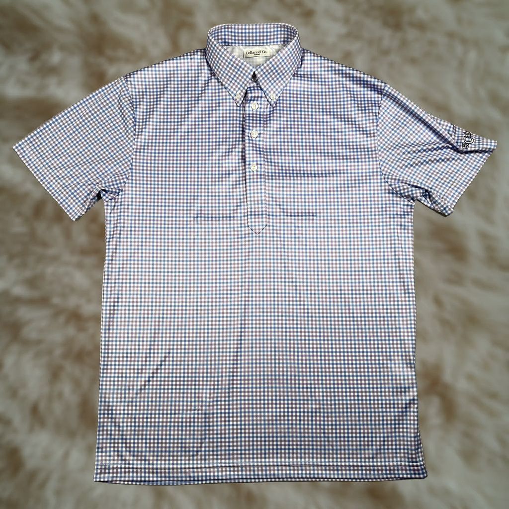 CO Collars & Co Golf Polo Shirt Mens Medium Blue Purple Gingham Check El Cab Size US M / EU 48-50 / 2 - 1 Thumbnail