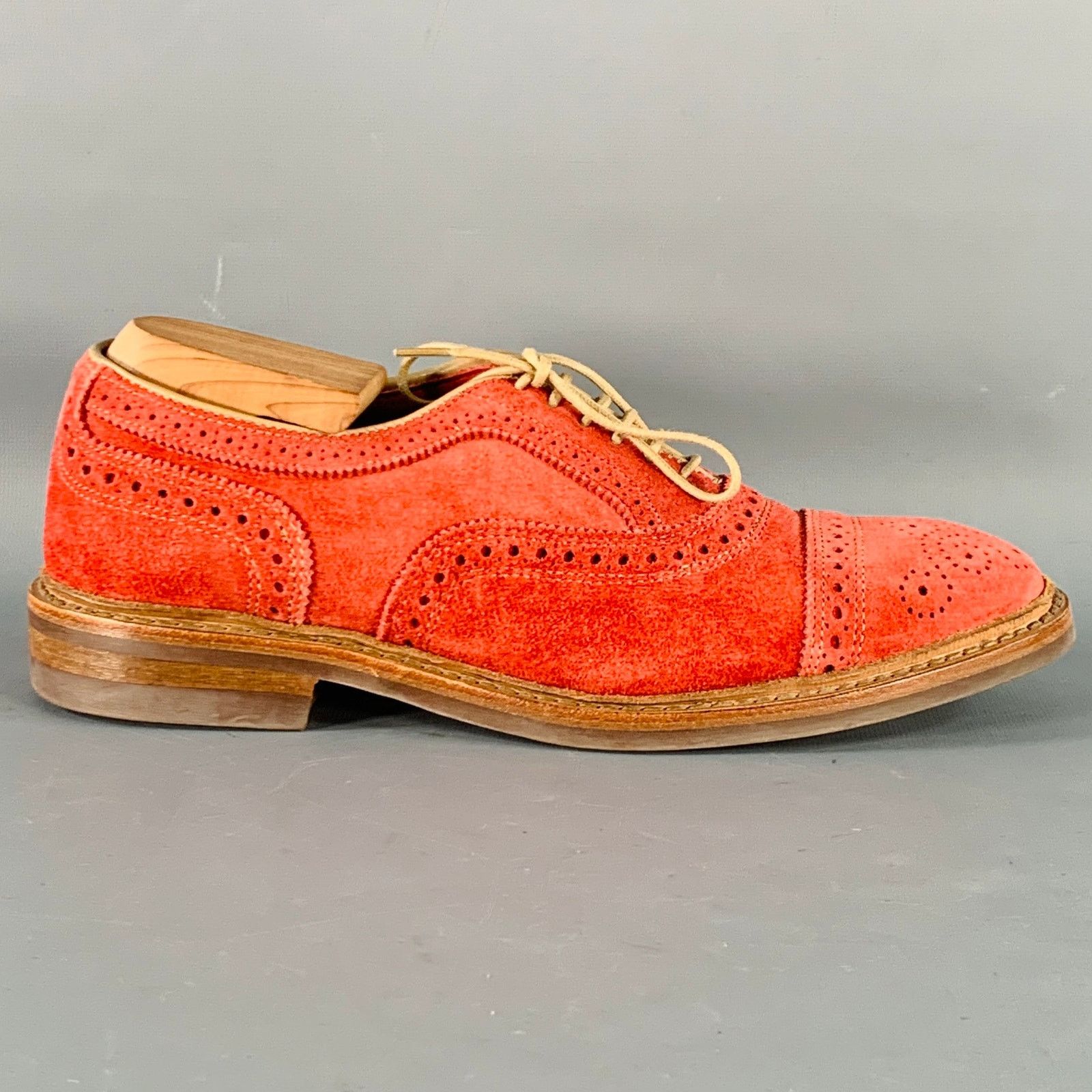 Allen Edmonds 7 Strandmok Red Perforated Suede Oxford Lace-Up Shoes Size US 7 / EU 40 - 2 Thumbnail