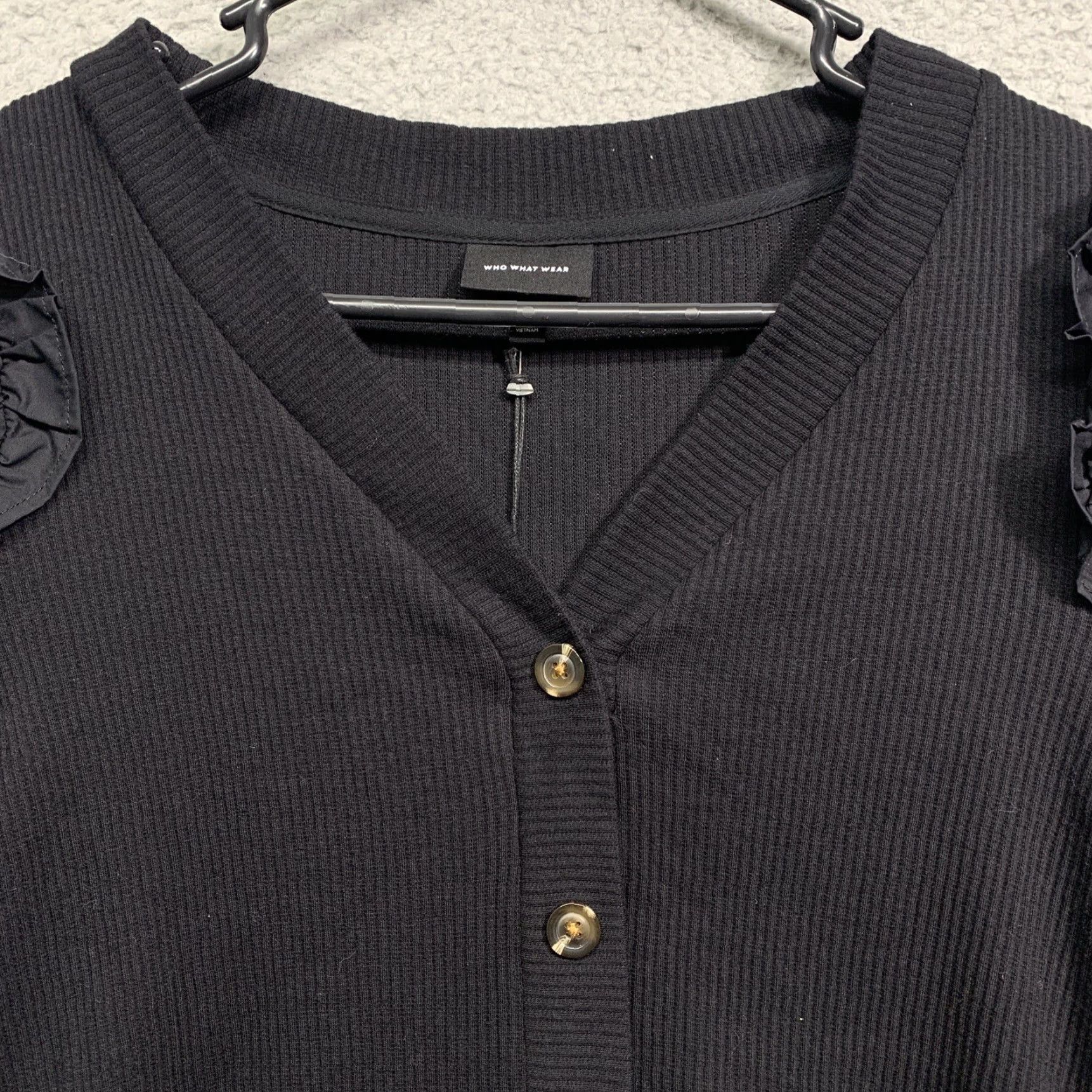 Vintage WHO WHAT WEAR Pullover Top Women XS Black V-Neck Knit Body Blousy Sleeves NWT Size XS / US 0-2 / IT 36-38 - 3 Thumbnail