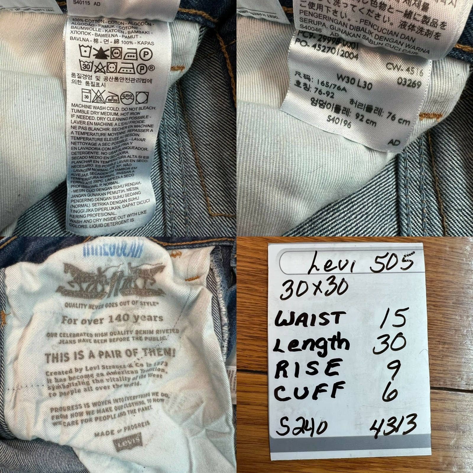 Levi's Levi Strauss And Co 505 Mens Low Rise Tapered Leg Blue Denim Jeans 30X30 Size US 30 / EU 46 - 8 Thumbnail