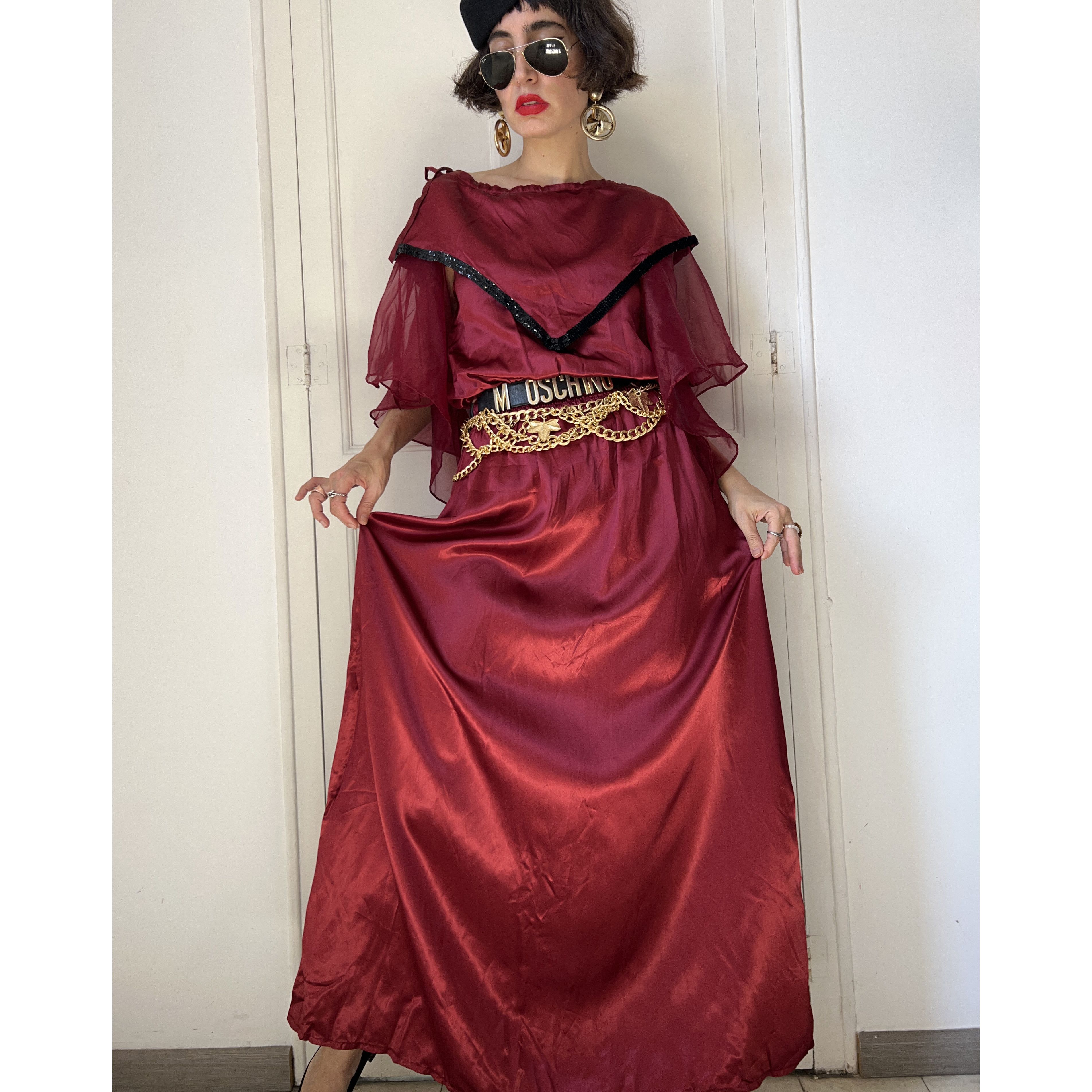 Vintage Vintage Burgundy Satin Maxi Fairy Costume Dress Size L / US 10 / IT 46 - 7 Thumbnail