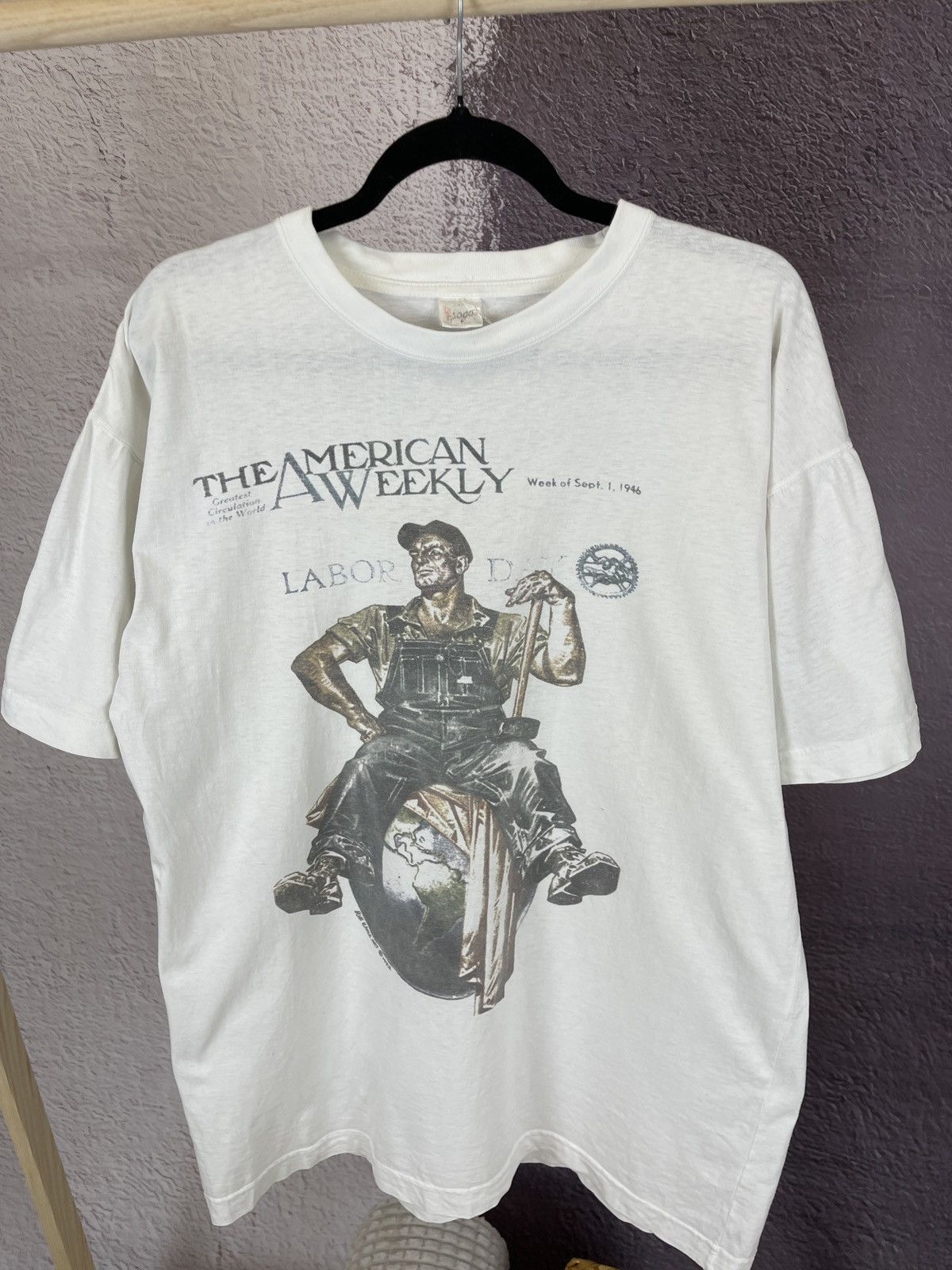 Vintage Vintage 90s The American Weekly Labor Day blue eagle art tee Size US L / EU 52-54 / 3 - 4 Thumbnail