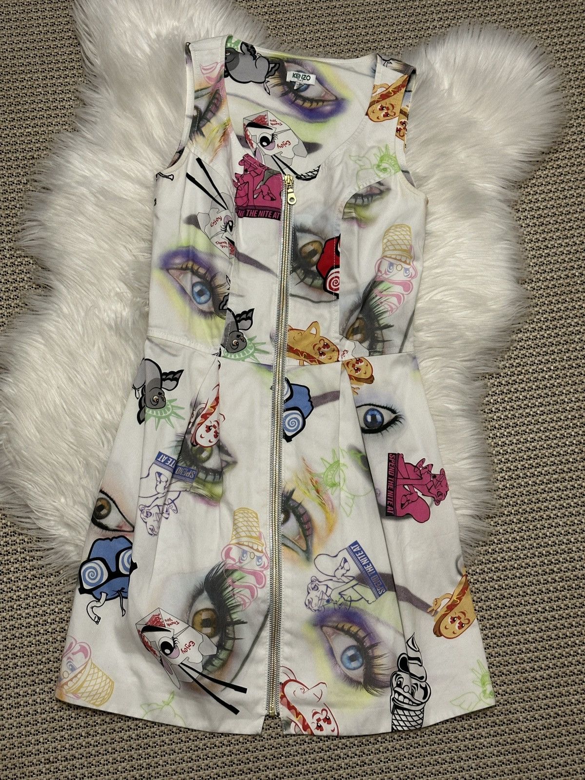 Kenzo Kenzo White Printed Cotton Zip Front Mini Dress limited Size XS / US 0-2 / IT 36-38 - 1 Thumbnail
