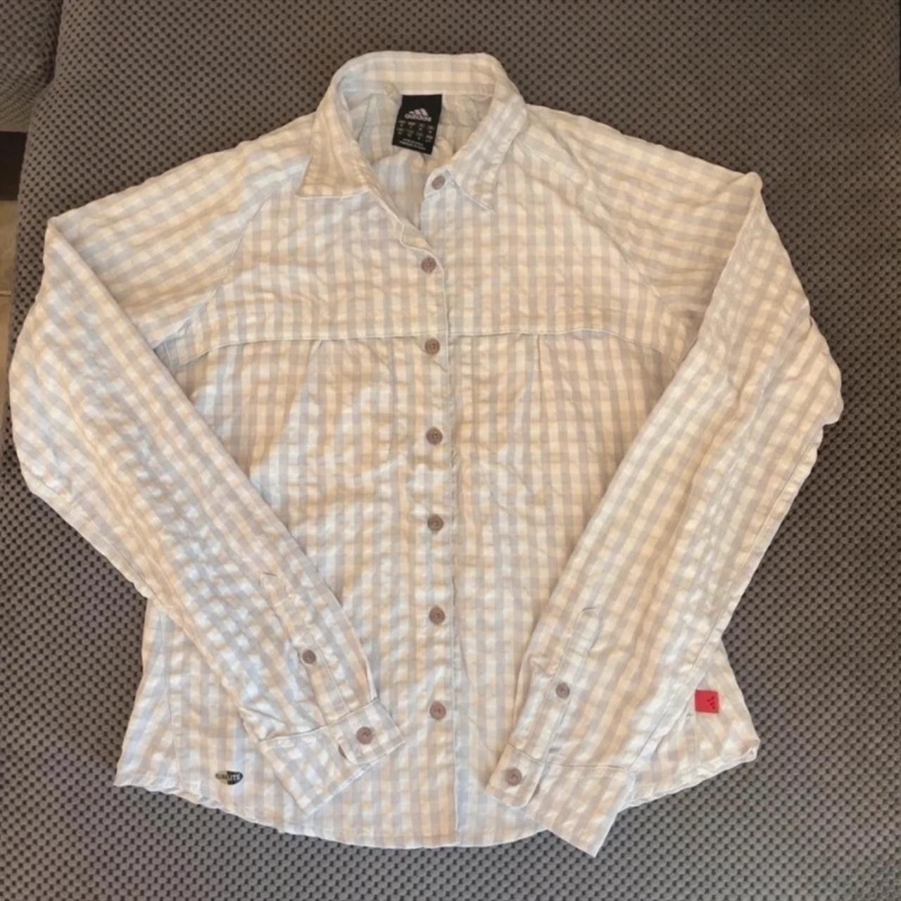 Adidas Adidas Clima365 Womens Blue Checked Button Front Long Sleeve Size S / US 4 / IT 40 - 2 Thumbnail