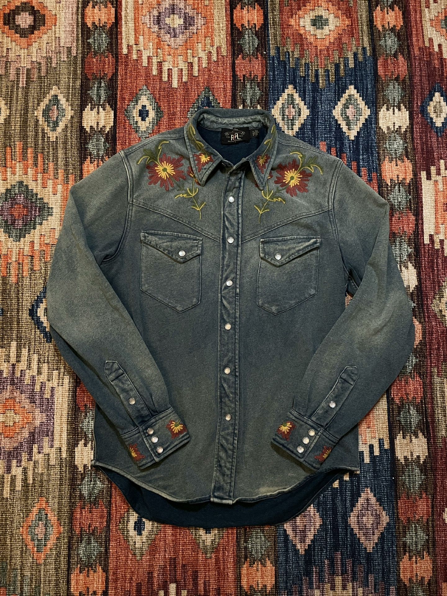 RRL Ralph Lauren RRL Distressed Embroidered Indigo Western Shirt Size US M / EU 48-50 / 2 - 1 Thumbnail