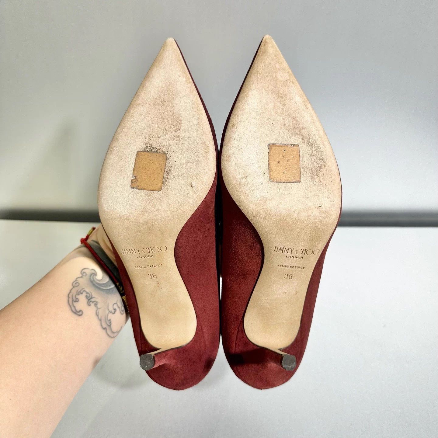 Jimmy Choo JIMMY CHOO red suede heels 36 like new X3516 Size US 5 / IT 35 - 6 Thumbnail