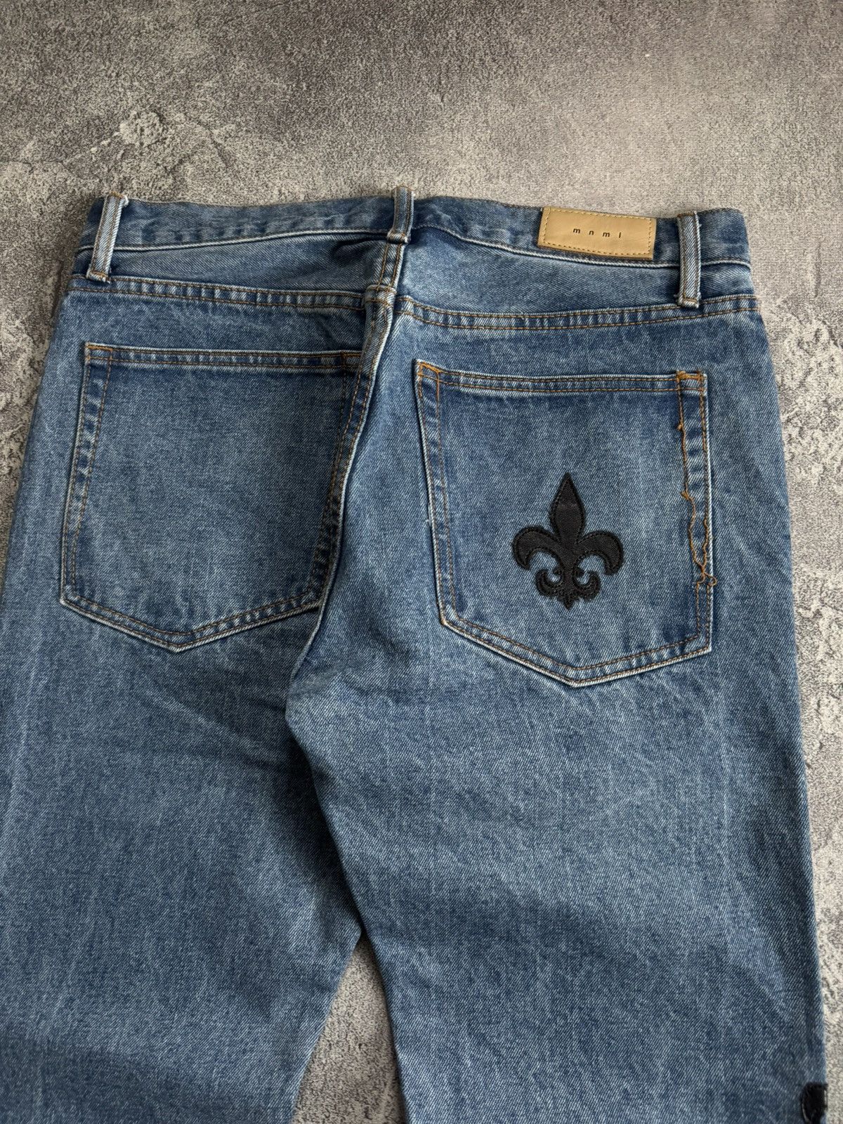 MNML MNML 34size blue denim pants jeans trousers leather inserts Size US 34 / EU 50 - 3 Thumbnail