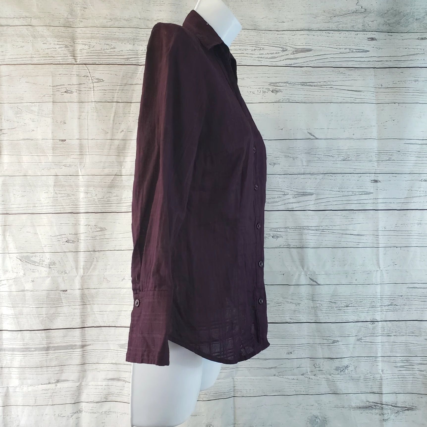 Ann Taylor Ann Taylor Womens Button Front Top Sz 2 Burgundy Semi Sheer 3/4 Sleeve Size XS / US 0-2 / IT 36-38 - 3 Thumbnail