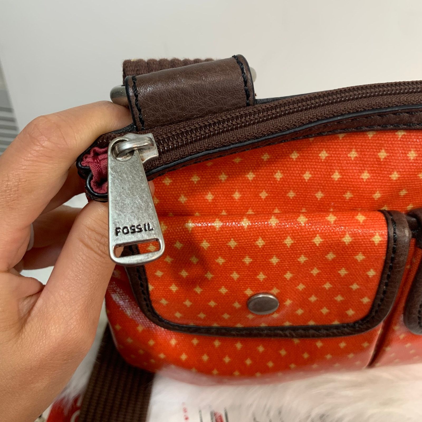 Fossil Fossil Waxed Canvas And Leather Orange Key-per Crossbody Size ONE SIZE - 6 Thumbnail