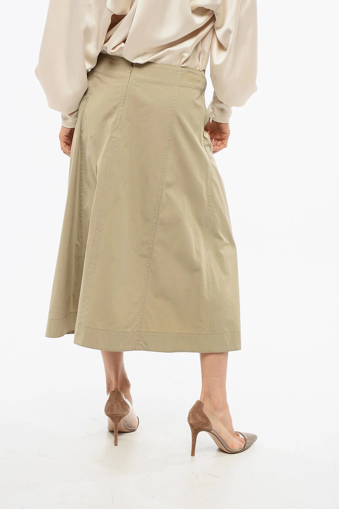 Bottega Veneta og1mm0426 Poplin Midi Skirt in Beige Size 25" / US 0 / IT 36 - 2 Thumbnail