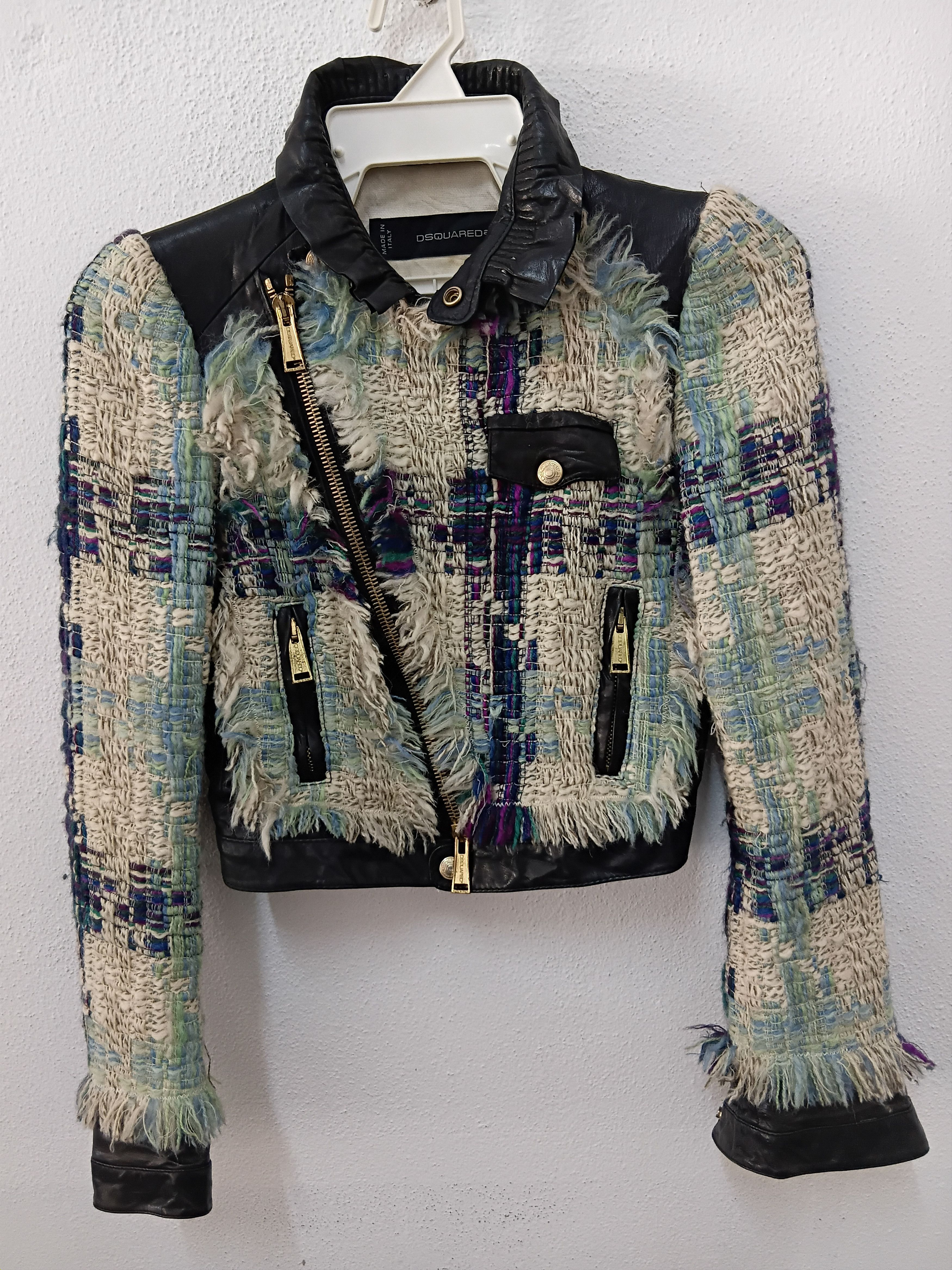 Dsquared2 Vintage Dsquared2 leather and tweed biker jacket Size S / US 4 / IT 40 - 2 Thumbnail