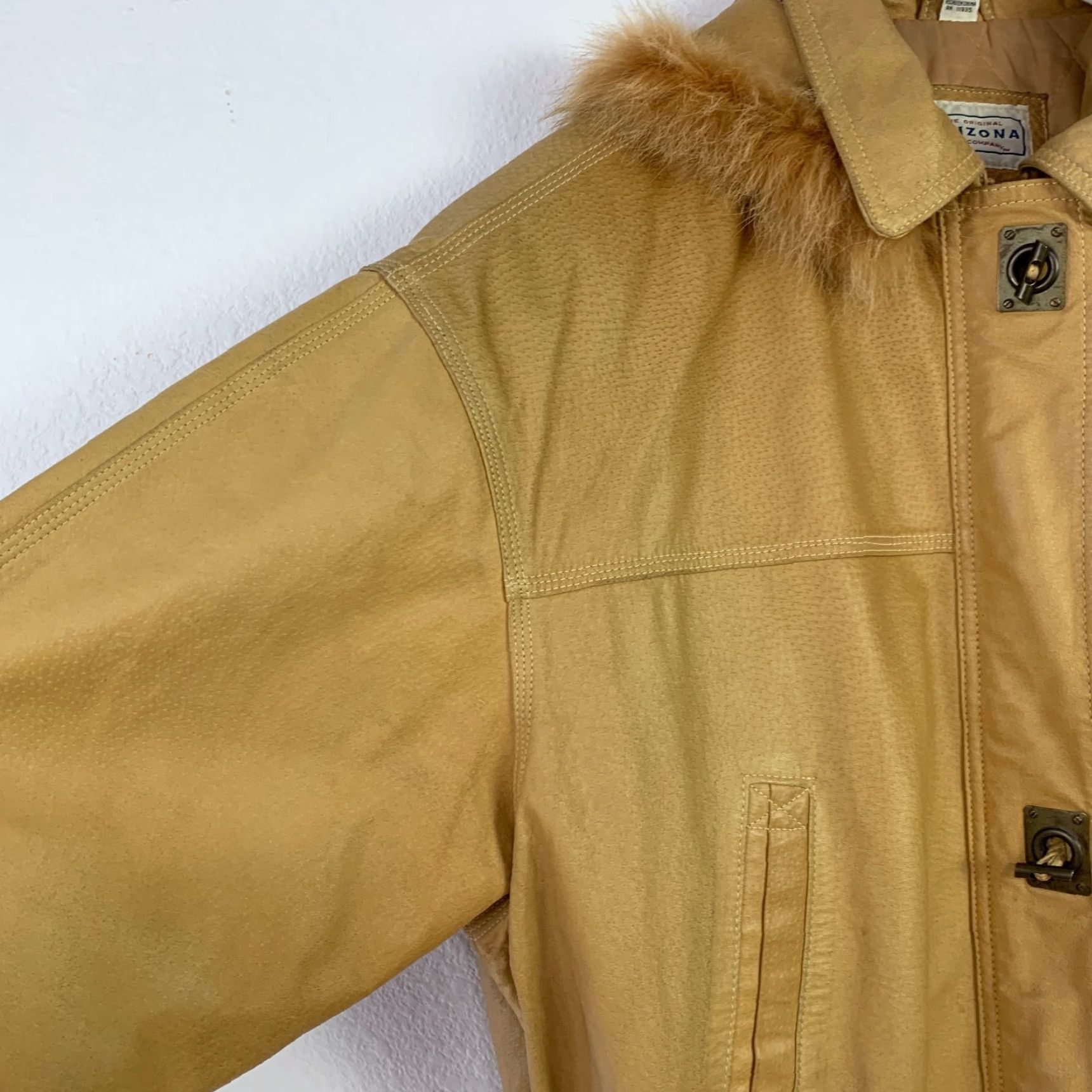 Vintage VINTAGE Arizona Leather Parka Drawstring Waist Fur Hood Jacket Large 1990s Brown Rockabilly Mens Womens Men Womens? Size US L / EU 52-54 / 3 - 2 Thumbnail