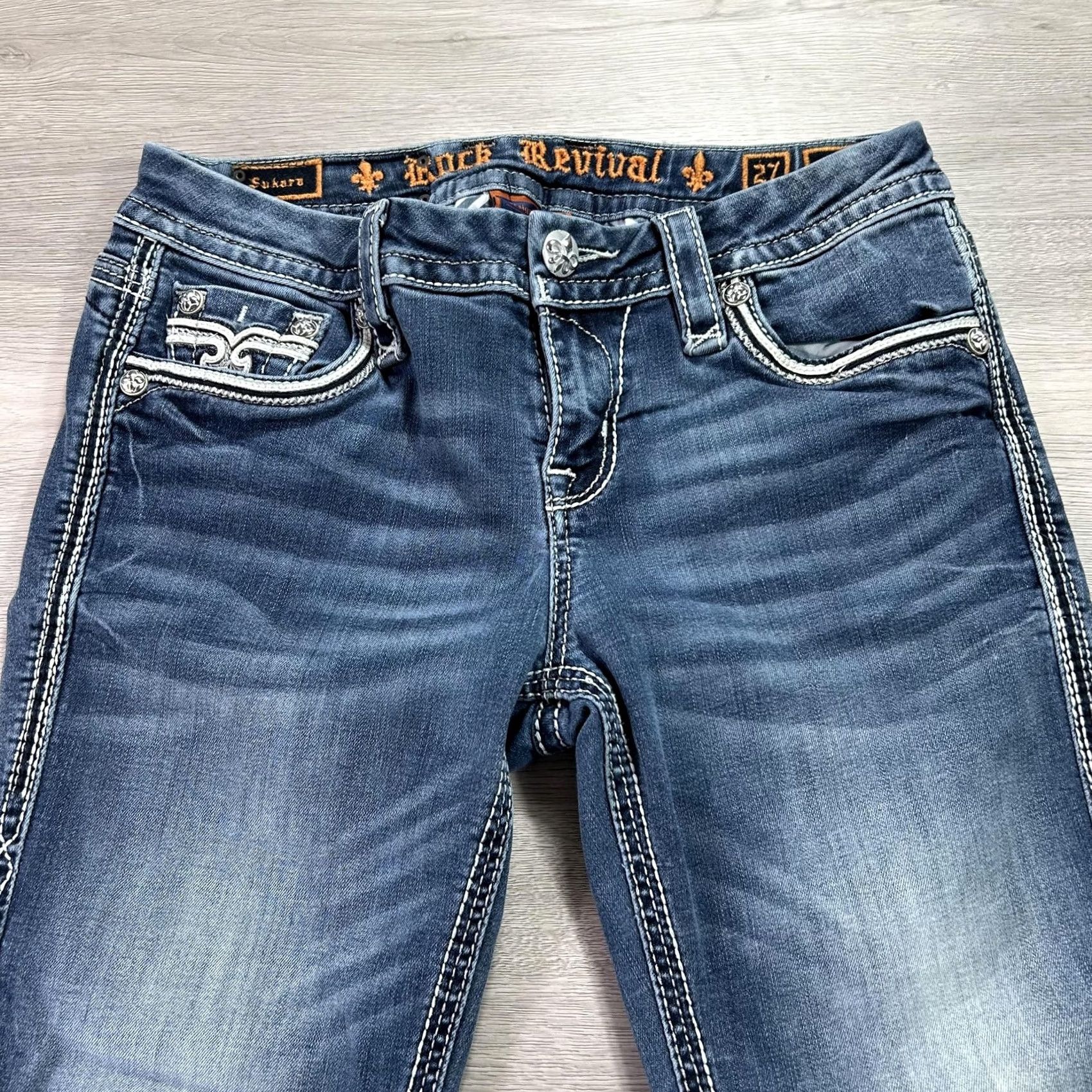 Vintage Rock Revival Jeans Womens 27 Blue Easy Crop Sukara EC3 Distressed Bootcut Denim Jeans Size 27" / US 4 / IT 40 - 3 Thumbnail