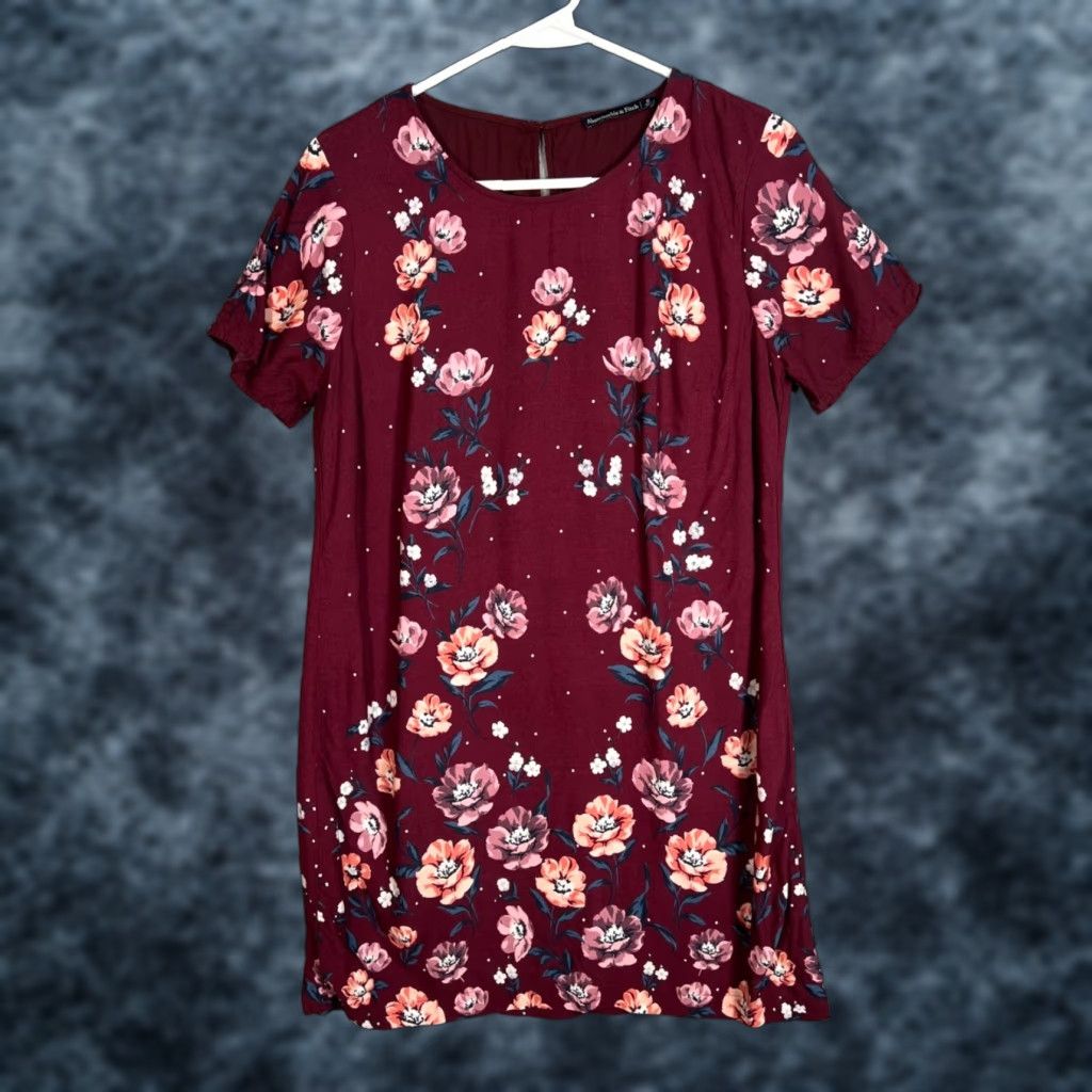 Abercrombie & Fitch VINTAGE Abercrombie & Fitch Women's Short Sleeve Sundress Size Small Burgundy Floral 90s Size 28" / US 6 / IT 42 - 1 Thumbnail