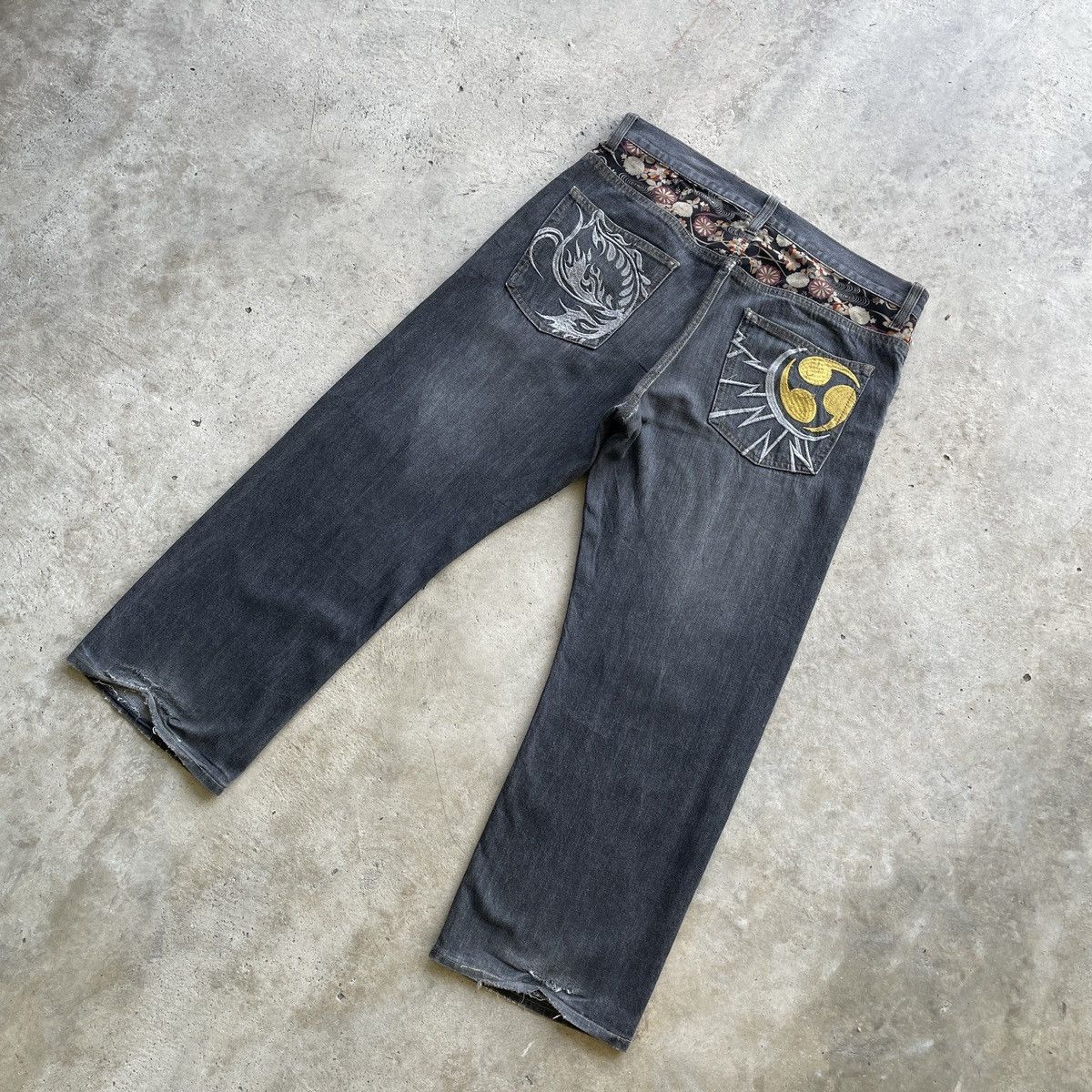 Japanese Brand × Vintage W35💥 Japanese Vintage Flora Design Black Faded Jeans Pants Size US 35 - 10 Thumbnail