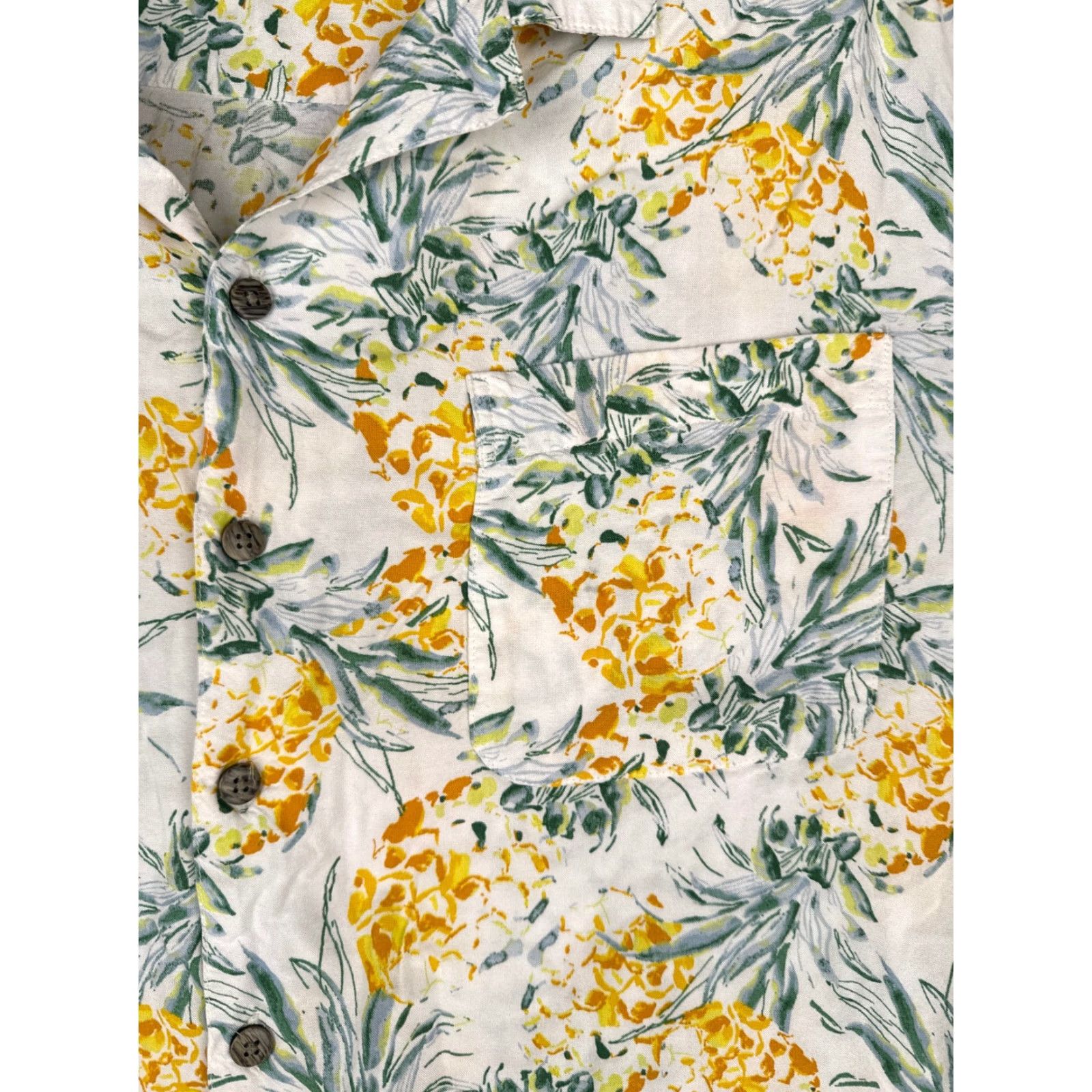 George George Shirt Men 2XL White Yellow Green Pineapple Hawaiian 100% Rayon Button-Up Collared Short Sleeve Floral All Seasons Breathable Pockets Mens Size US XXL / EU 58 / 5 - 6 Thumbnail