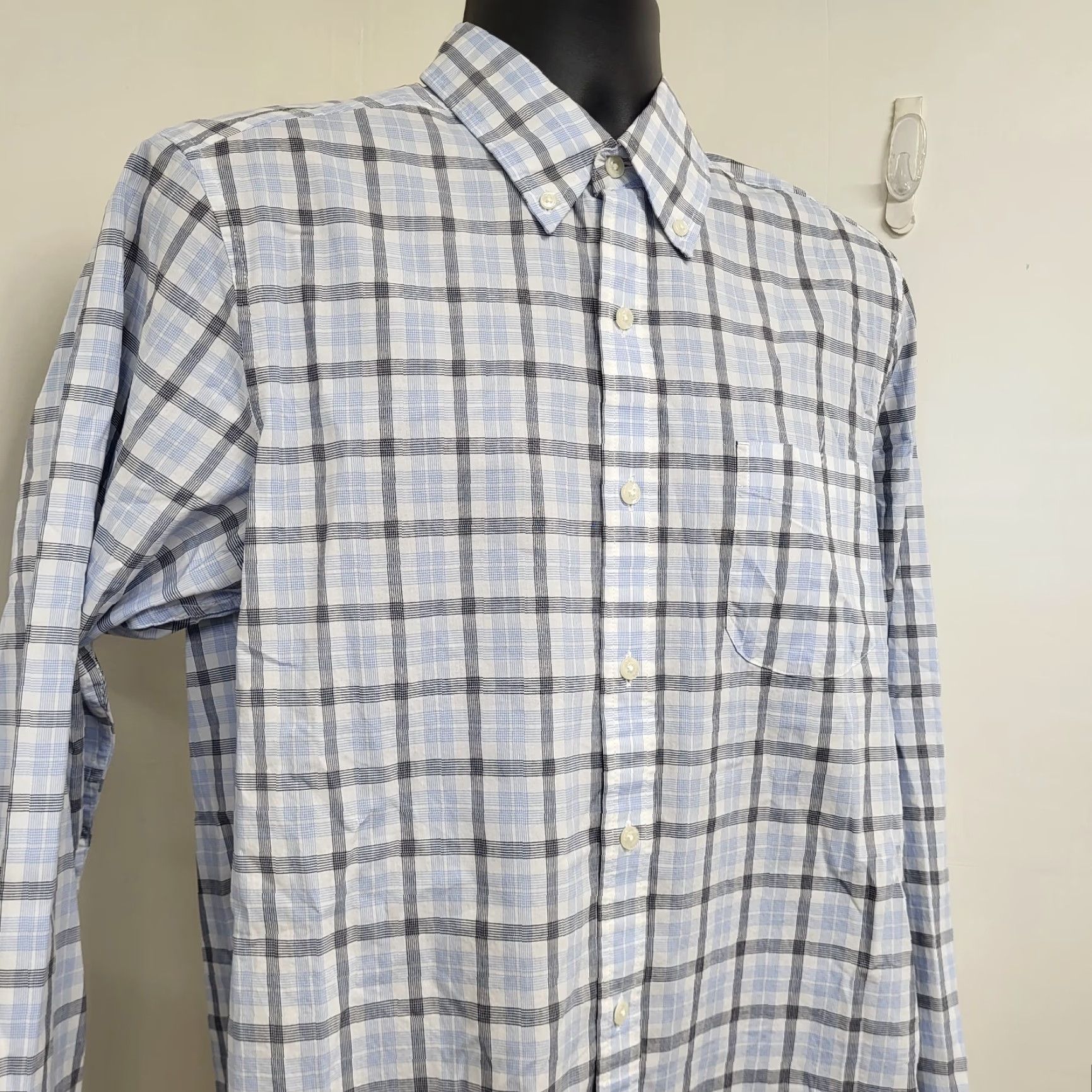 Lands' End Lands' End Oxford Shirt Mens M White/Blue Plaid Supima Tailored Fit Shirt Mens Regular Button-Up Long Sleeve Size US M / EU 48-50 / 2 - 3 Thumbnail
