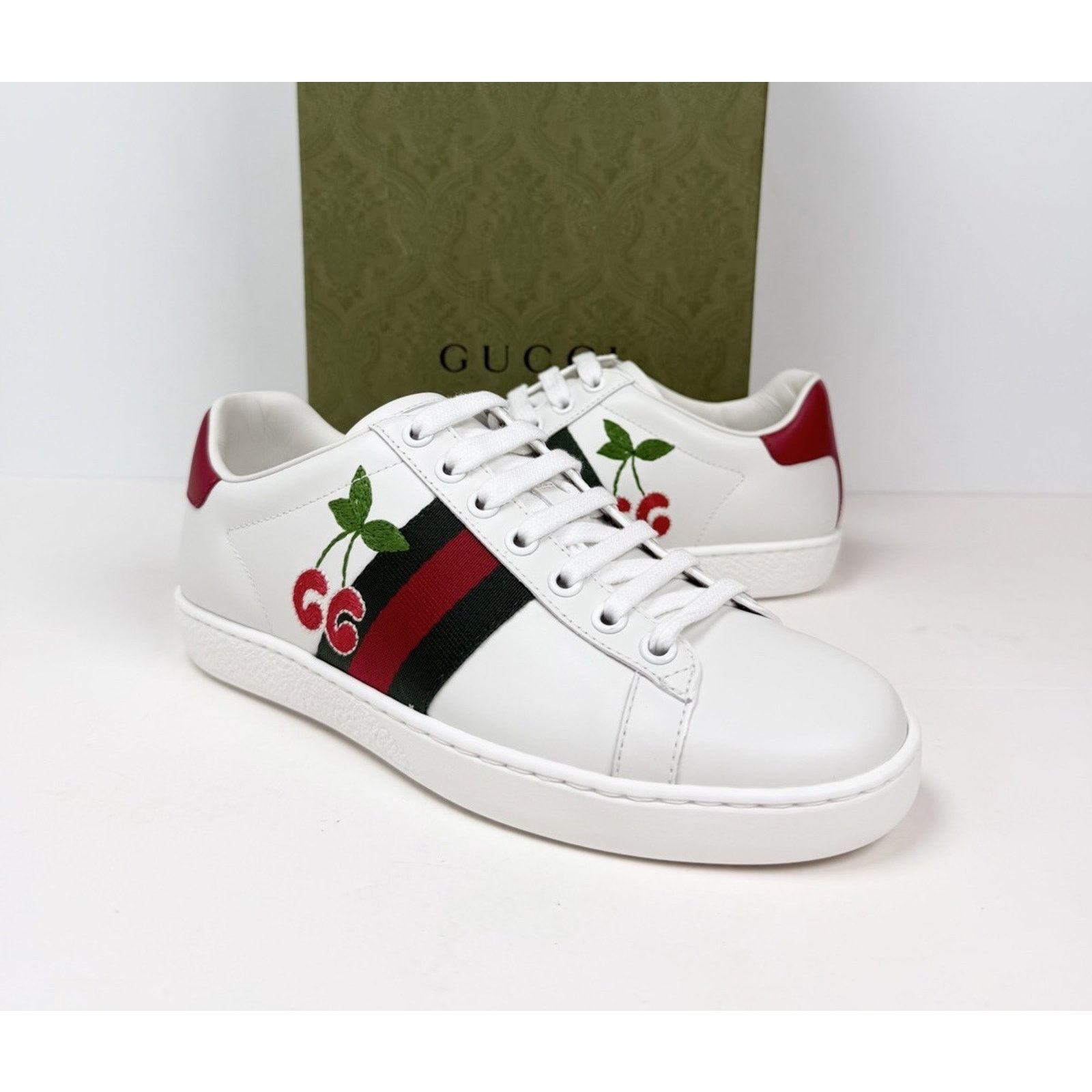 Gucci Size 4.5W - Gucci Ace Embroidered Cherry Leather NEW Size US 4.5 / IT 34.5 - 2 Thumbnail