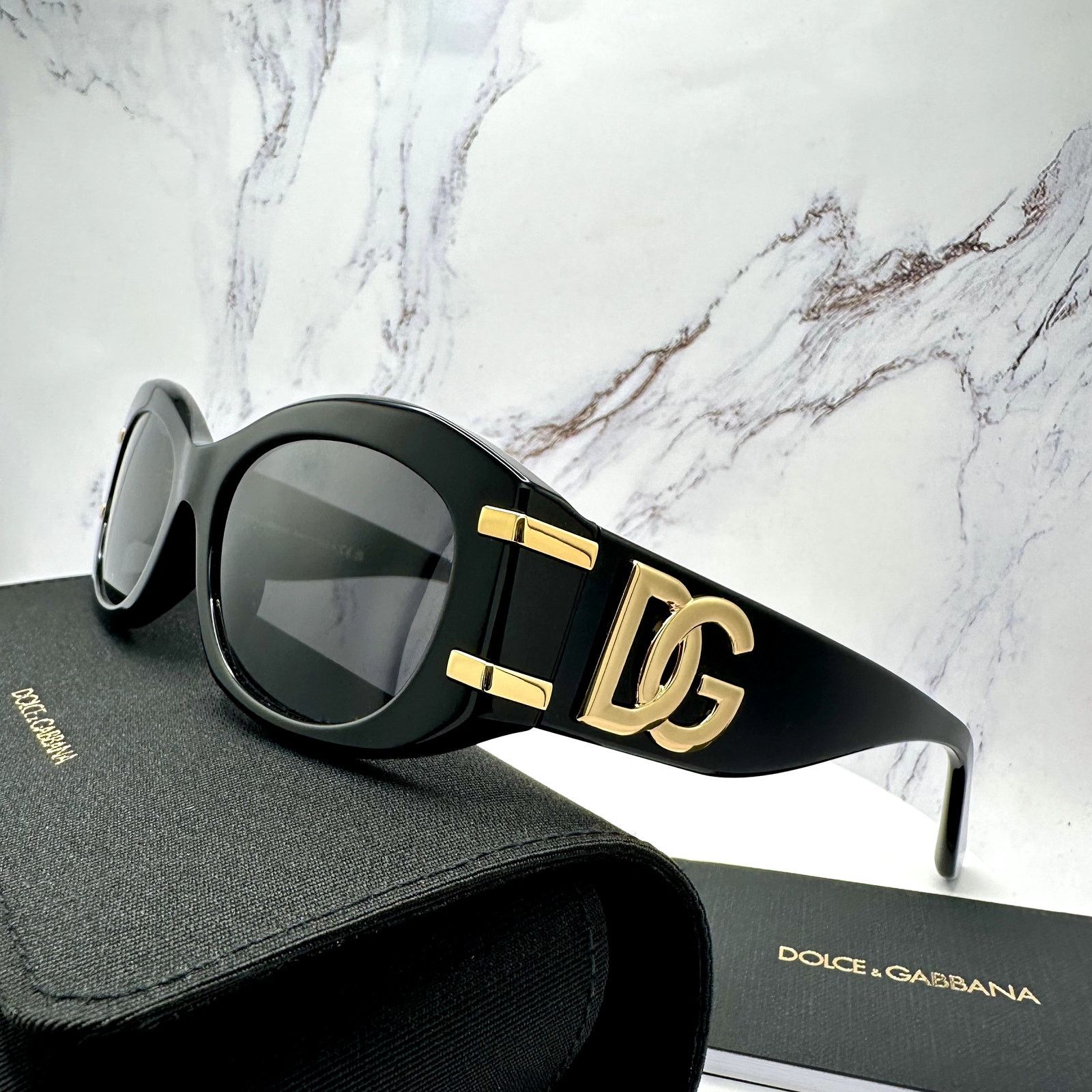 Dolce & Gabbana New Dolce & Gabbana Sunglasses Black Oval Acetate Gold Metal Size ONE SIZE - 5 Thumbnail