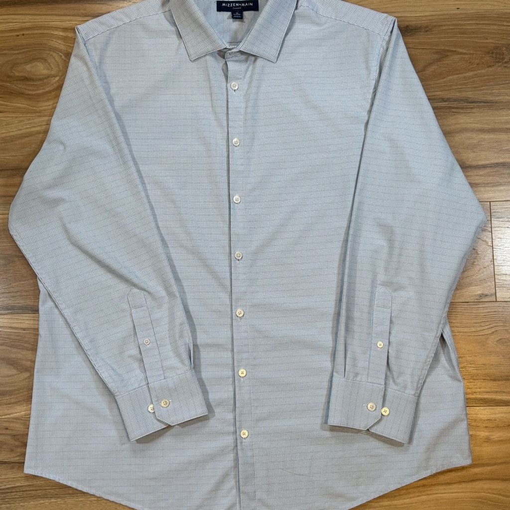 Jordan Brand Mizzen+Main Leeward XL Classic Fit Blue Micro Grid Shirt Size 38L - 2 Thumbnail