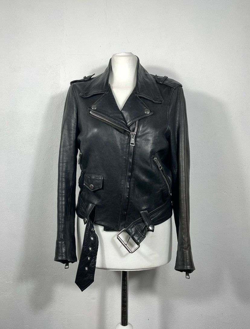 Acne Studios × Designer Acne Studios Black Real Leather Genuine Biker Jacket Belted Size XS / US 0-2 / IT 36-38 - 2 Thumbnail