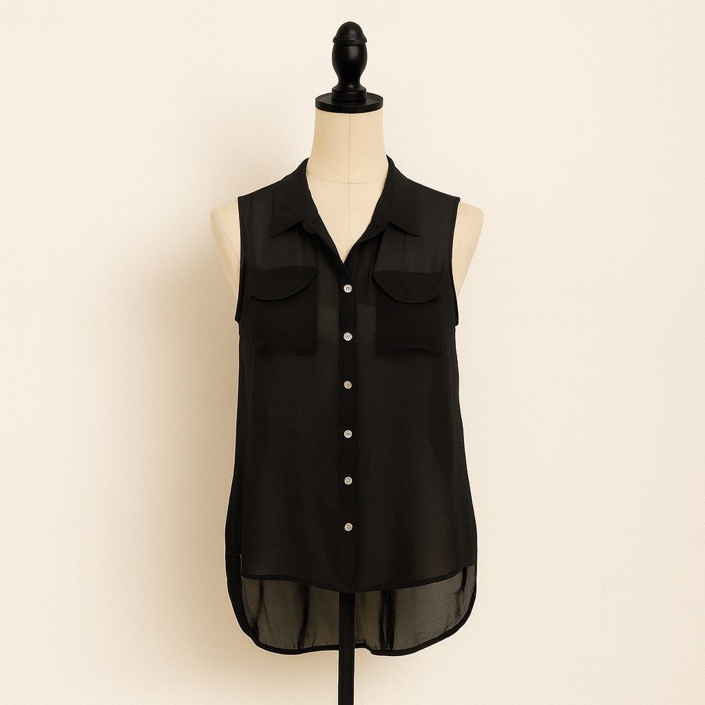 Forever 21 Forever 21 SZ M Black High-Low Semi Sheer Blouse Size M / US 6-8 / IT 42-44 - 1 Thumbnail