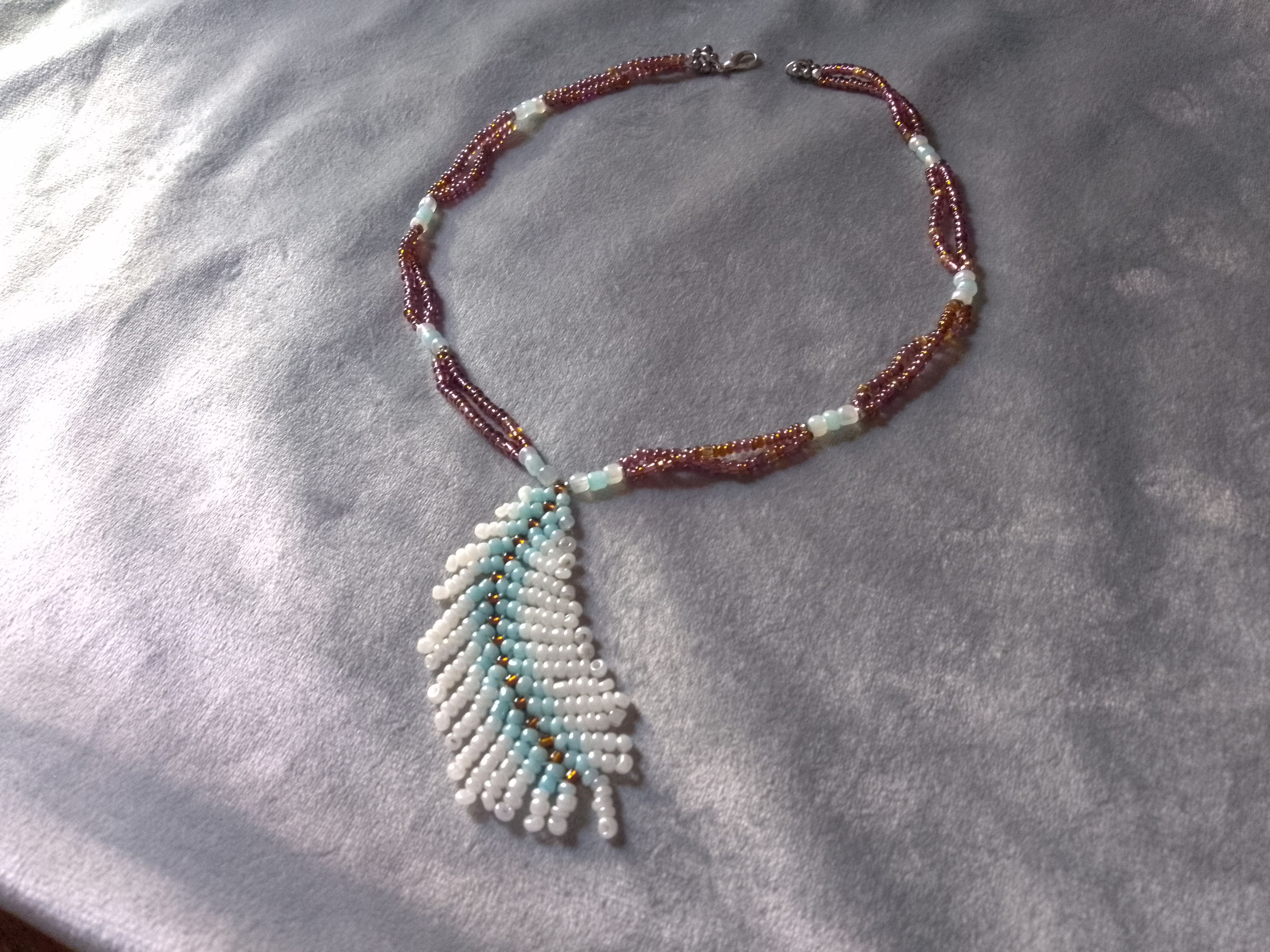 Handmade Necklace Ethnic Native Americans Pendant Beaded Feather Size ONE SIZE - 4 Thumbnail