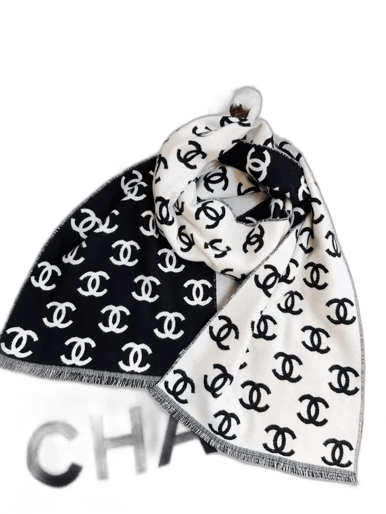 Chanel Chanel Black and White Logo Scarf Shawl Size ONE SIZE - 1 Thumbnail