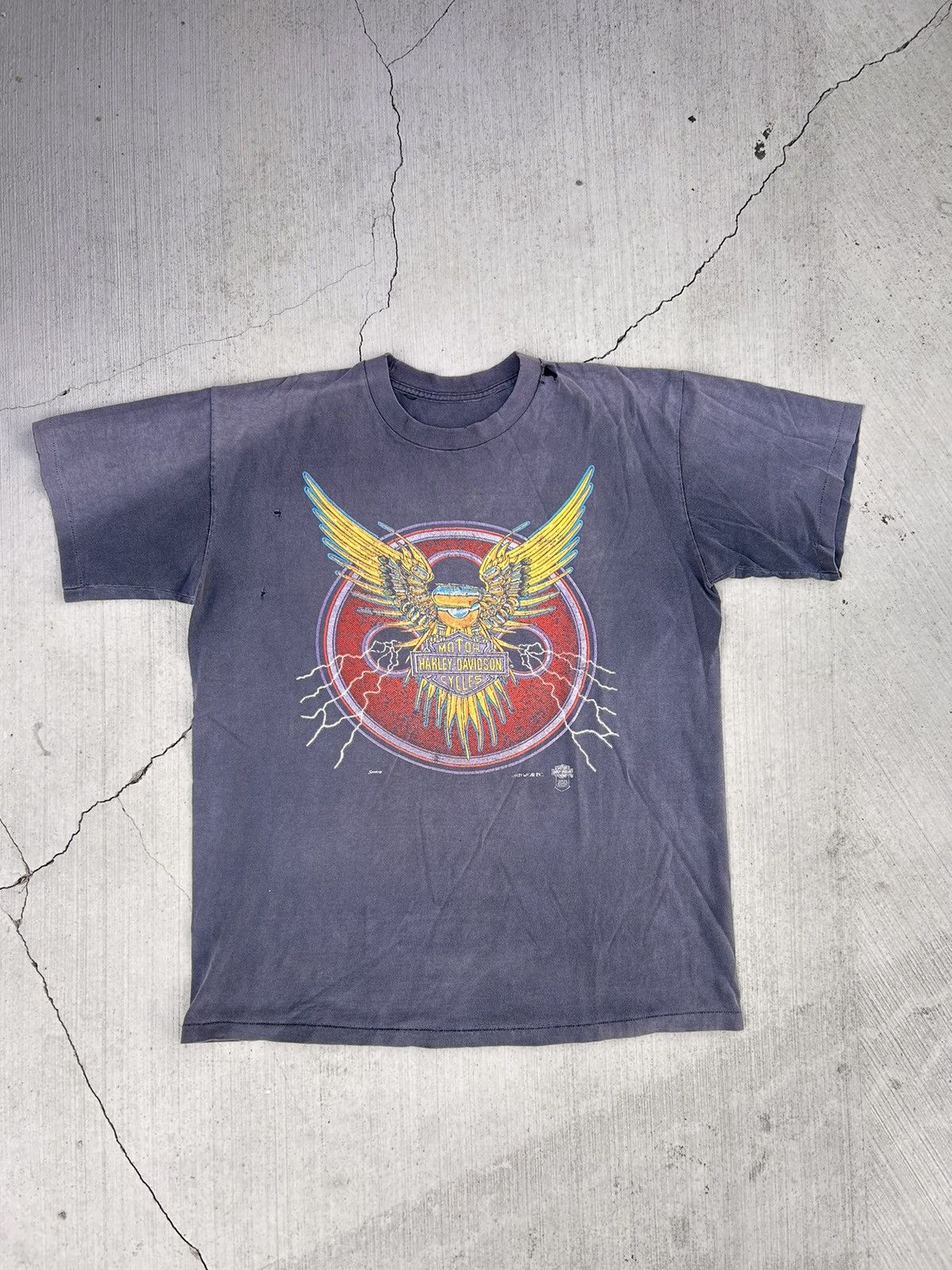 Harley Davidson SUPER FADED Black 90s Harley Davidson lightning graphic tee Size US XL / EU 56 / 4 - 1 Thumbnail