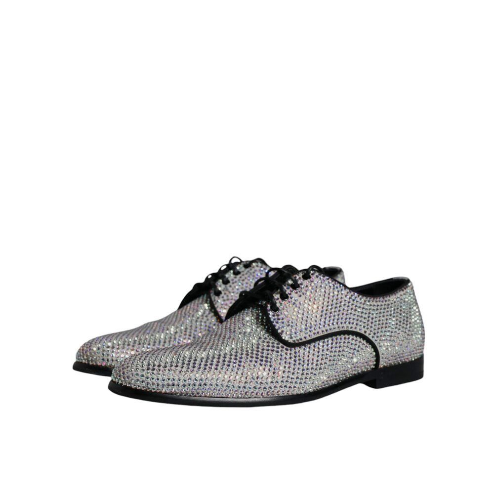 Dolce & Gabbana Dolce & Gabbana Silver Leather Rhinestones Derby Dress Shoes Size US 7 / EU 40 - 4 Thumbnail